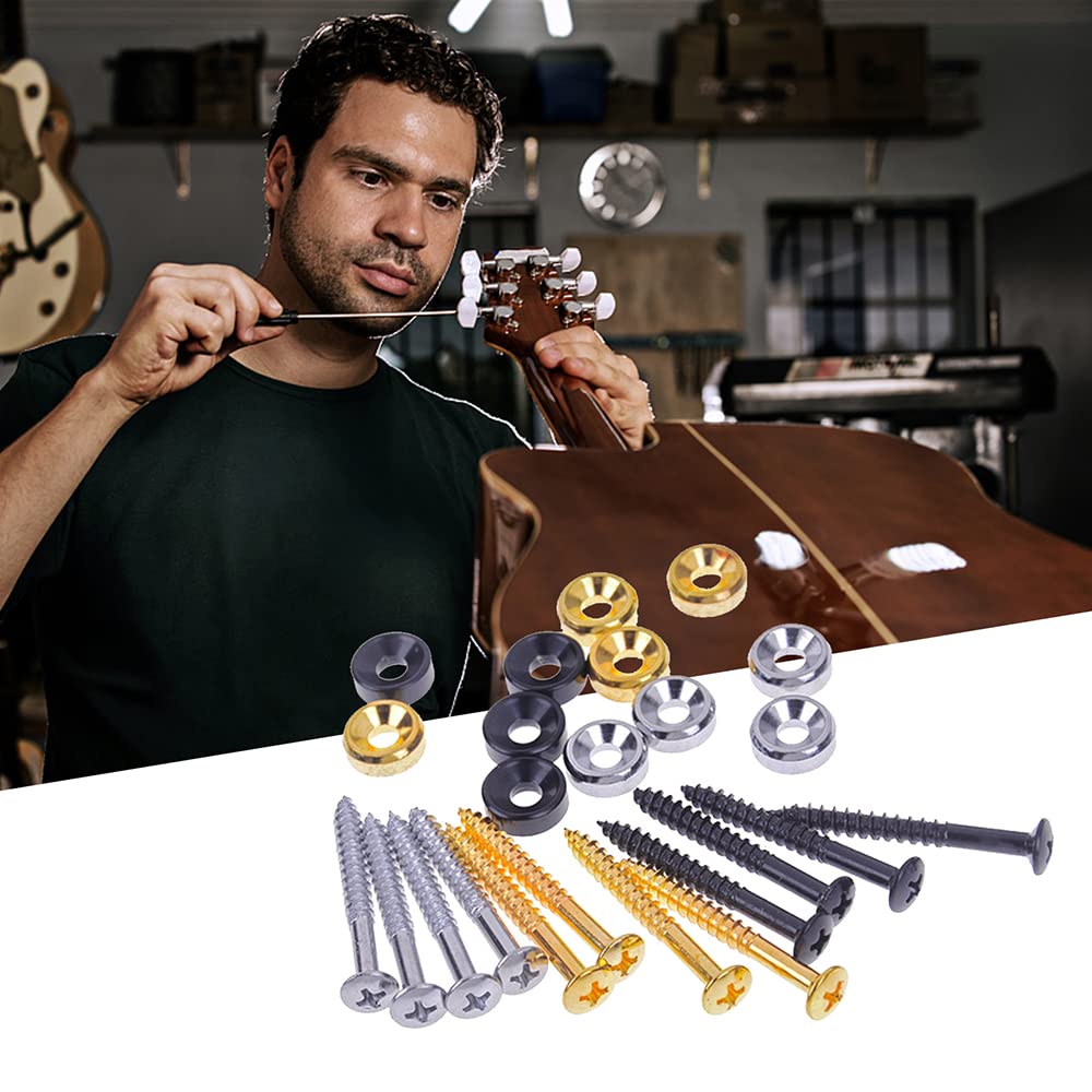 4-Piece Guitar Bass Neck Mounting Screws Set with Nuts & Ferrules - Perfect for Guitar & Bass Neck Joint Repairs & Installations