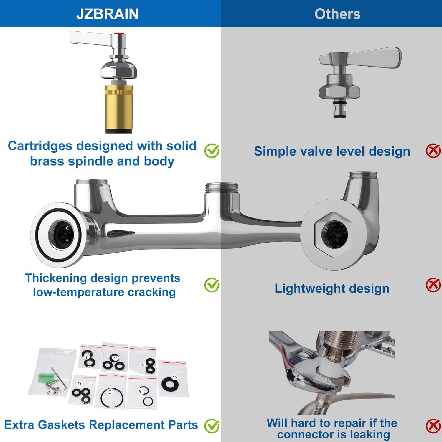 Commercial Wall Mount Kitchen Sink Faucet with Sprayer - 21