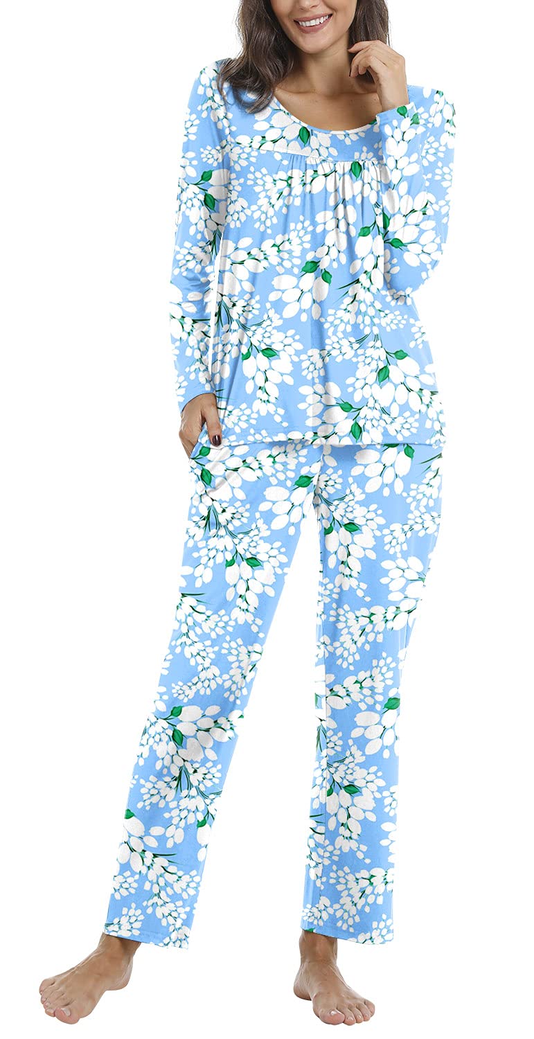 POPYOUNG Women's 2-Piece Fall Pajama Set - Soft Lounge Sleepwear with Pockets - Cozy Pjs for Sleeping, Relaxing at Home & Travel