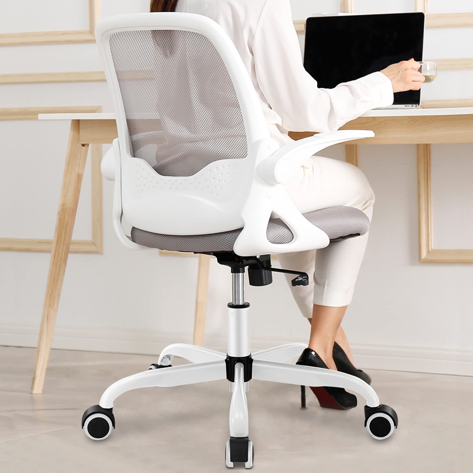 KERDOM Ergonomic Office Chair - Breathable Mesh Computer Desk Chair with Adjustable Height & Flip-Up Armrests - Comfortable Swivel Task Chair for Home Office, Gaming, and Workspace