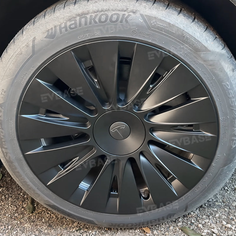 Tesla Model Y 19 Inch Gemini Wheel Covers (4-Piece Set) - Sleek Matte Black Induction Style Hub Caps - Perfect for Protection & Aesthetic Upgrade on Model Y 2017-2023
