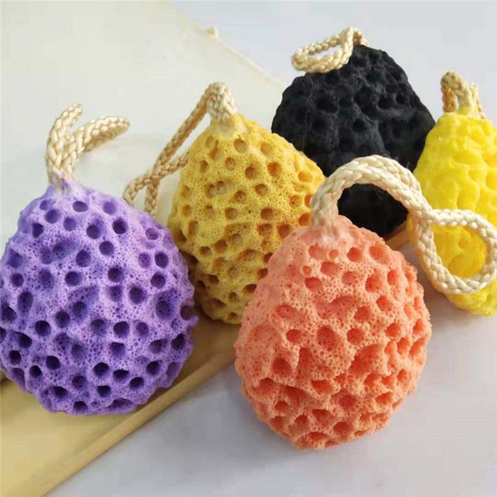 Exfoliating Loofah Sponge for Shower - 3 Pack Gentle Body Scrubber with Hanging Rope, Bath Pouf for Women, Men & Kids - Perfect for Exfoliation & Deep Cleaning (Ginger Yellow) - Ideal for Spa, Home & Travel Use
