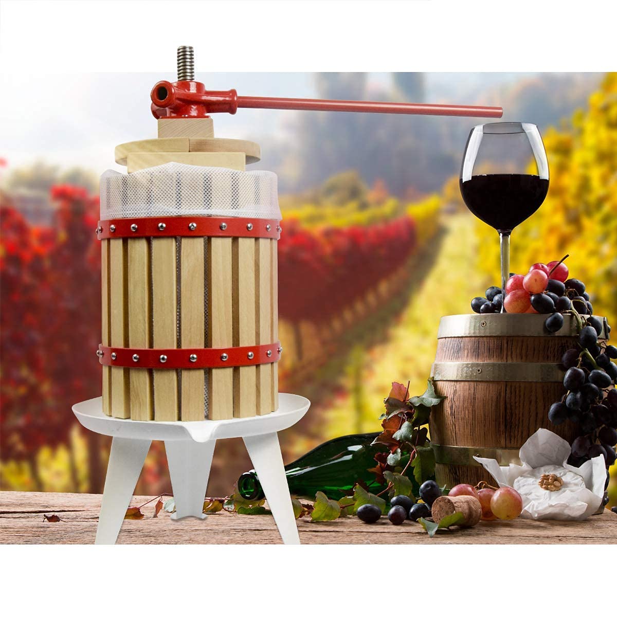 100% Natural Manual Fruit Wine Press & Crusher for Apples, Grapes & Berries - Kitchen Juice Maker for Homemade Wine, Cider & Fresh Juice