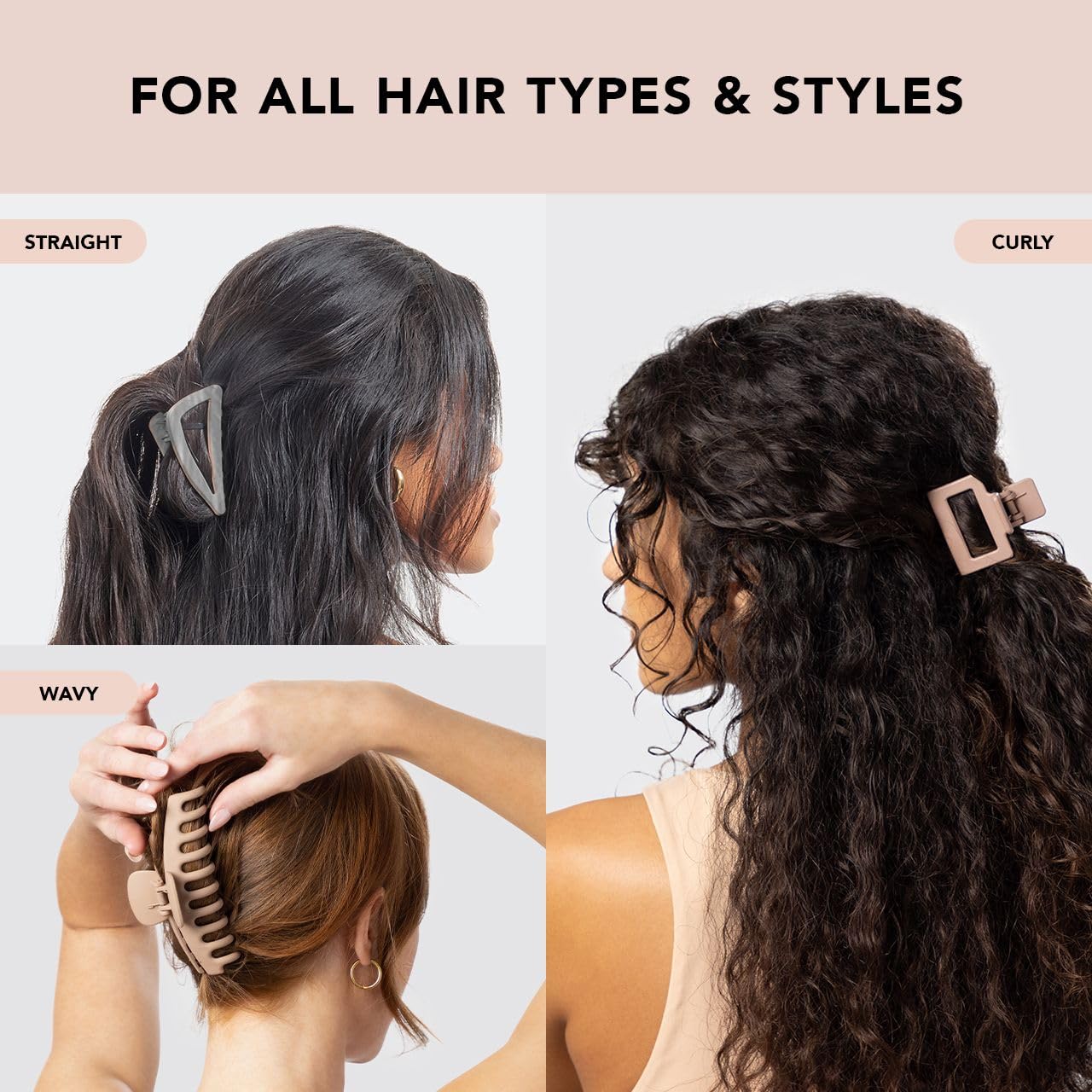 Kitsch Large Hair Clips for Women - 3 Pack Assorted Hair Claw Clips for Thick Hair (Medium & Small Open Shape) - Perfect for Teens, Girls & Women - Great for School, Work, Travel & Everyday Styling