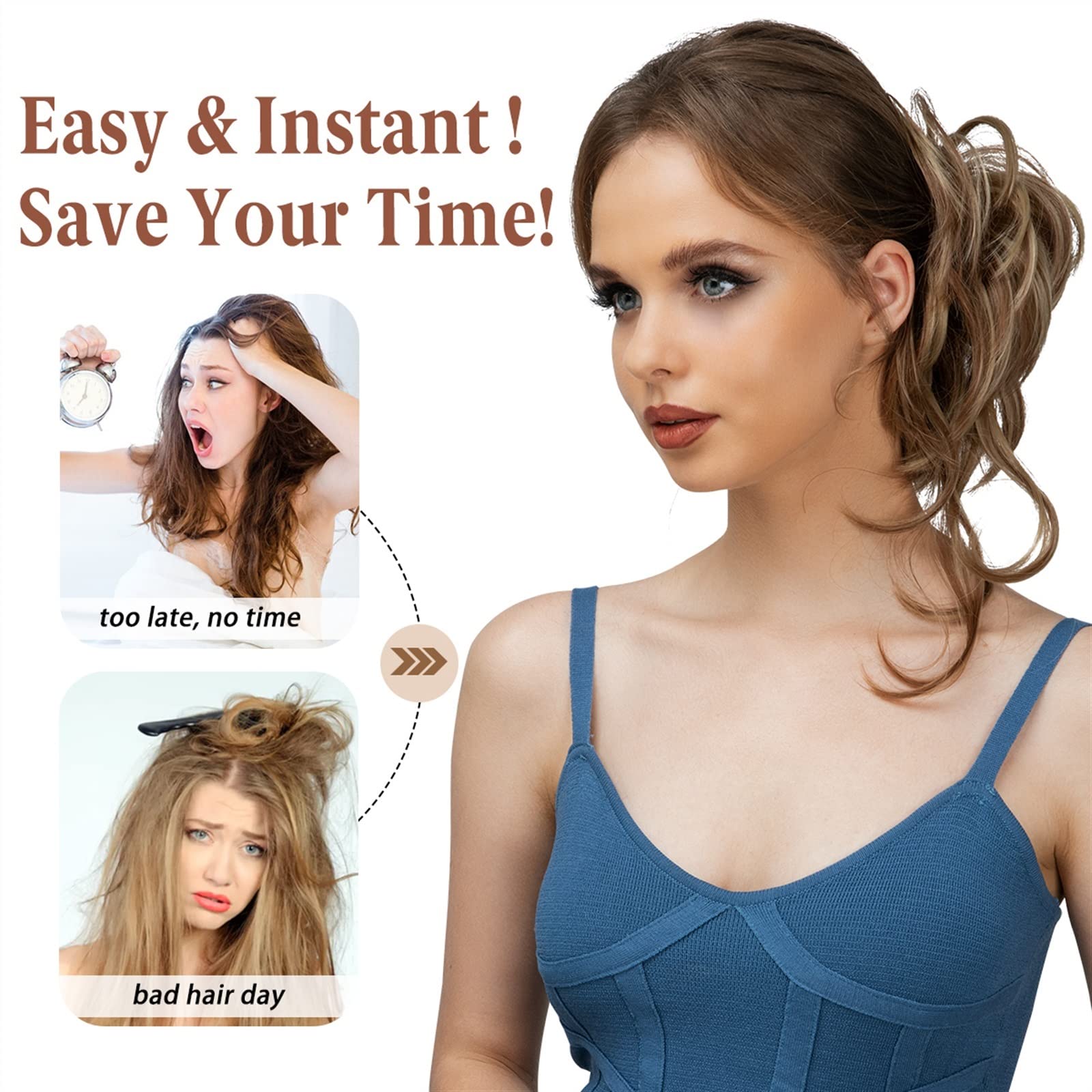 Synthetic Messy Bun Hairpiece with Elastic Band - Chocolate Brown Ponytail Extension for Women | Perfect for Parties, Weddings & Everyday Styling