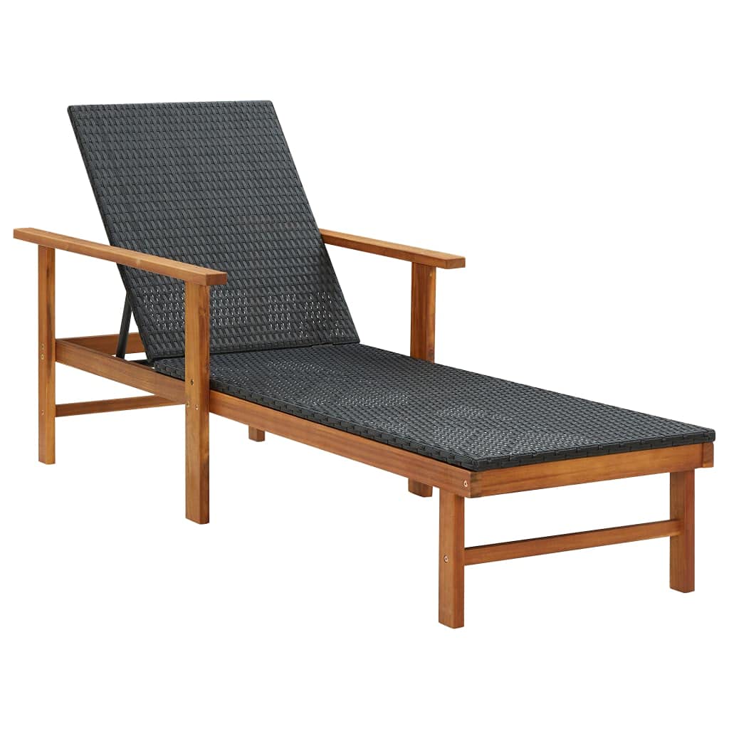 Adjustable Rattan Chaise Lounge with Wood Frame & Armrests - Outdoor Sunbathing Bed for Patio, Garden, Poolside | Perfect for Relaxing, Sunbathing & Lounging in Backyard, Sunroom or Courtyard