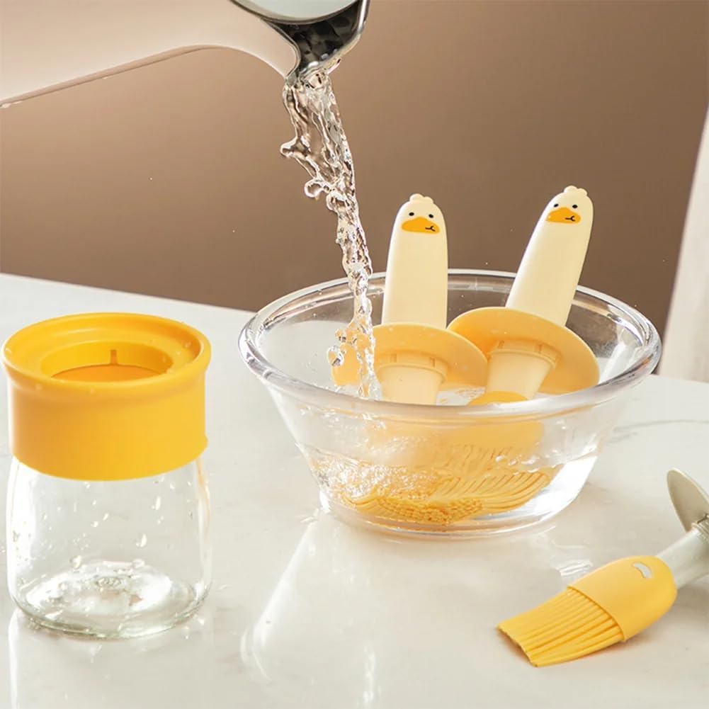 MR.JV 1-Piece Silicone Oil Dispenser Bottle with Basting Brush - Perfect for Cooking, Baking, BBQ, Air Frying - Ideal for Measuring Vinegar, Sauce & Oil (Multicolor) - Great for Kitchen, Grill & Food Prep