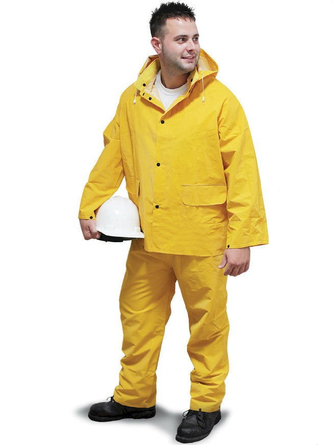 Radnor 3-Piece 35mm Yellow PVC Rain Suit - Waterproof Rainwear for Outdoor Work, Fishing & Hiking - Heavy Duty Rain Gear for Men & Women