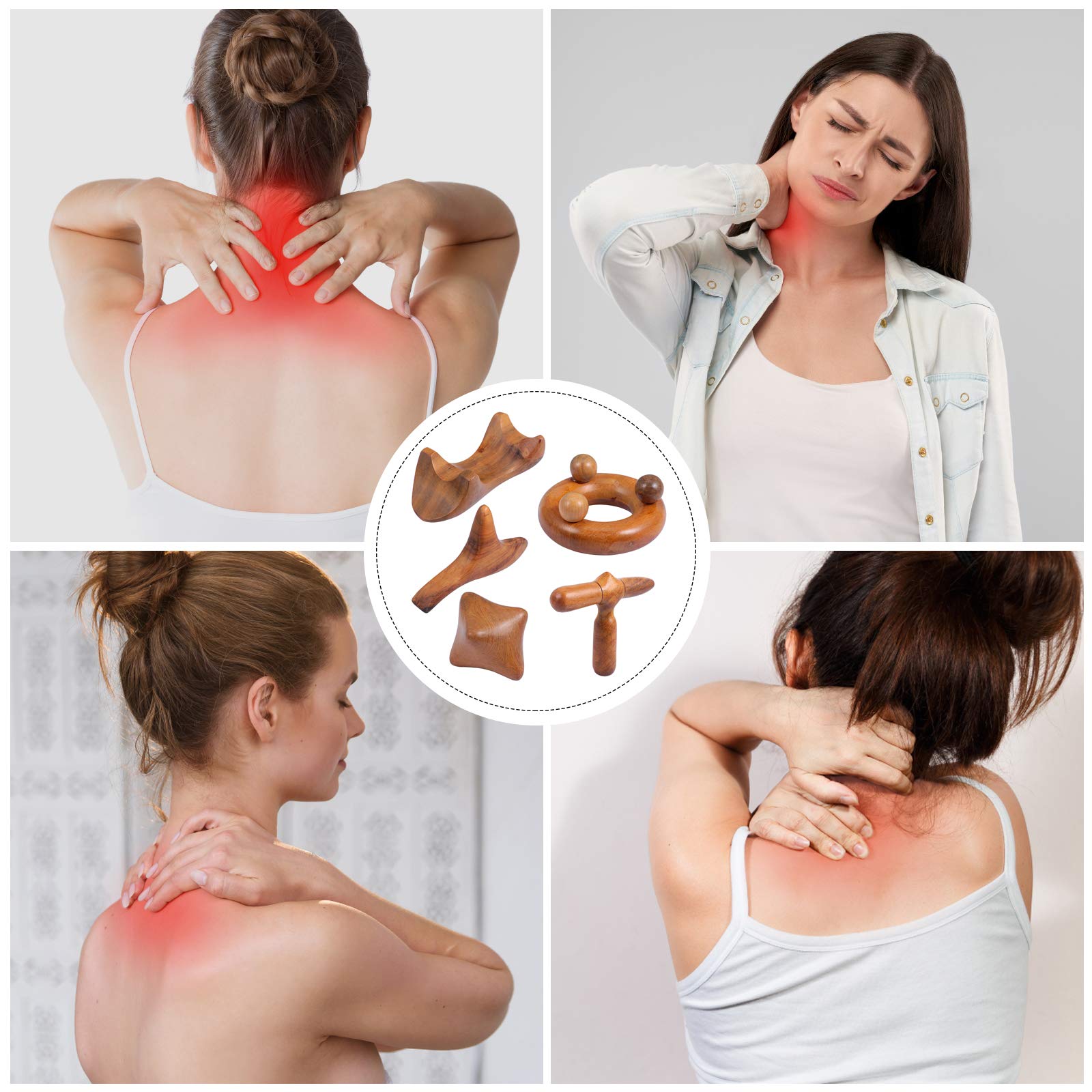 5pcs Sandalwood Gua Sha Scraping Massage Tools - Wooden Body Scraper for Hand, Feet & Back Pain Relief - Myofascial Release & Physical Therapy Tool for Relaxation & Muscle Recovery