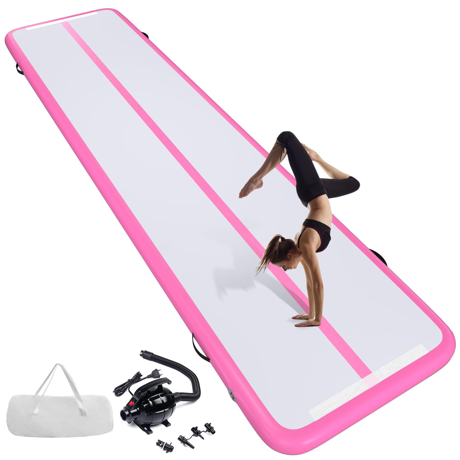 10ft 13ft 16ft 20ft Inflatable Air Gymnastics Mat - Thick 4 Inches Tumbling Track with Electric Pump for Home Gym, Yoga, Training, Outdoor & Water Activities - Perfect for Kids Play, Backyard Exercises and Pool Fun