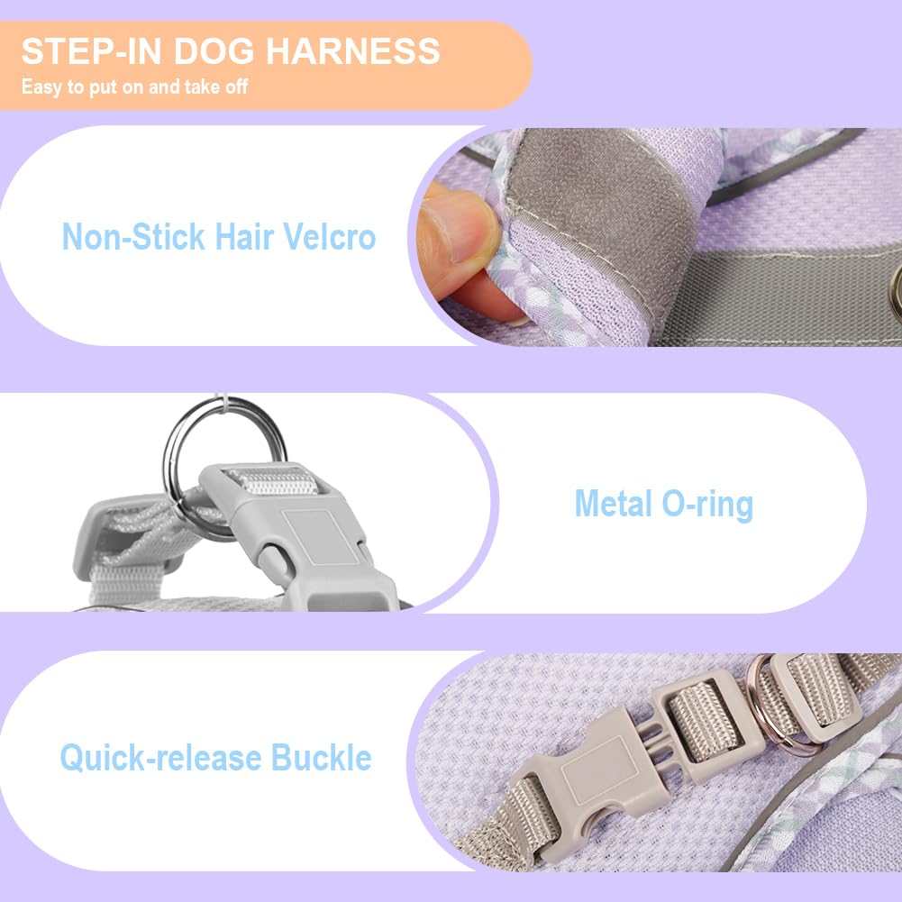 **No Pull Adjustable Dog Harness for Small & Medium Dogs - Reflective Breathable Mesh Puppy Harness & Leash Set with Soft Padded Vest (Purple, S) - Perfect for Walking, Training & Outdoor Adventures**
