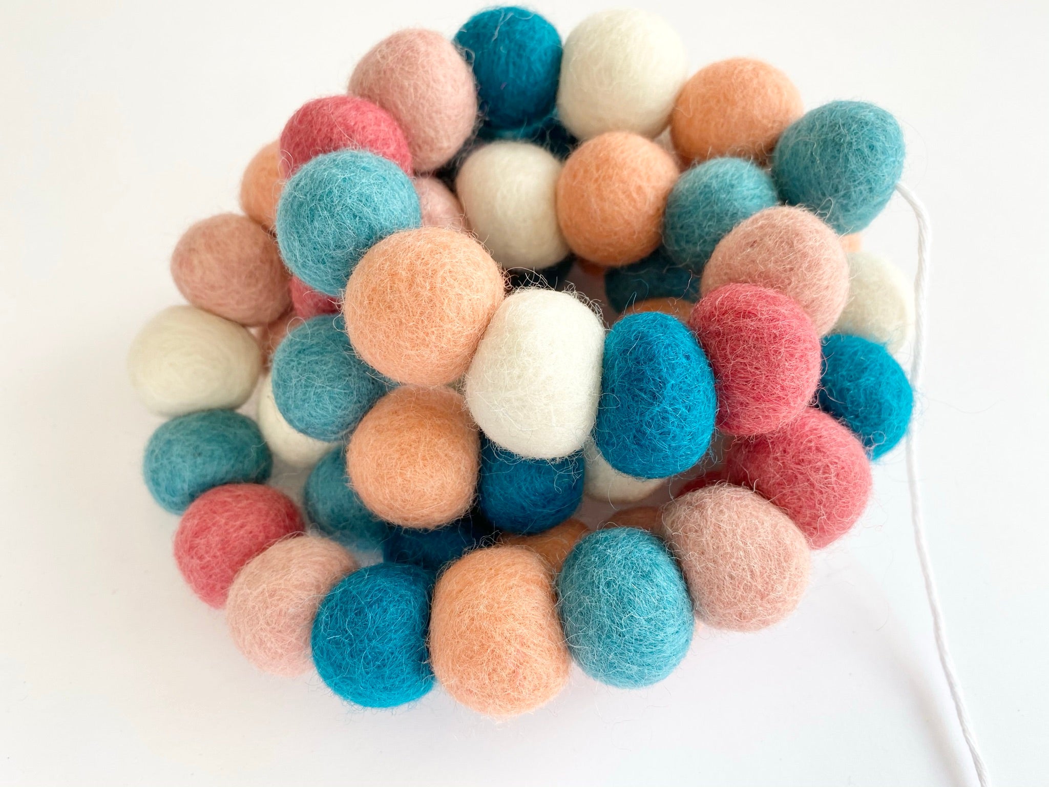 Dark Coral & Blue Felt Ball Garland - Handmade Decorative String for Parties, Weddings, Nursery & Home Decor