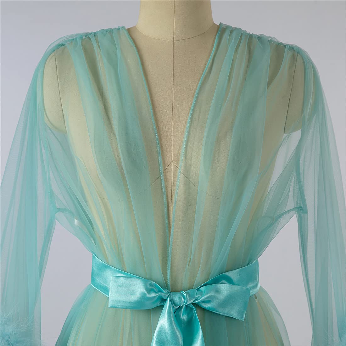 Feather Trim Bridal Robe - Vintage Hollywood Style Maternity Photoshoot Lingerie for Women | Wedding, Boudoir & Maternity Photography Essential