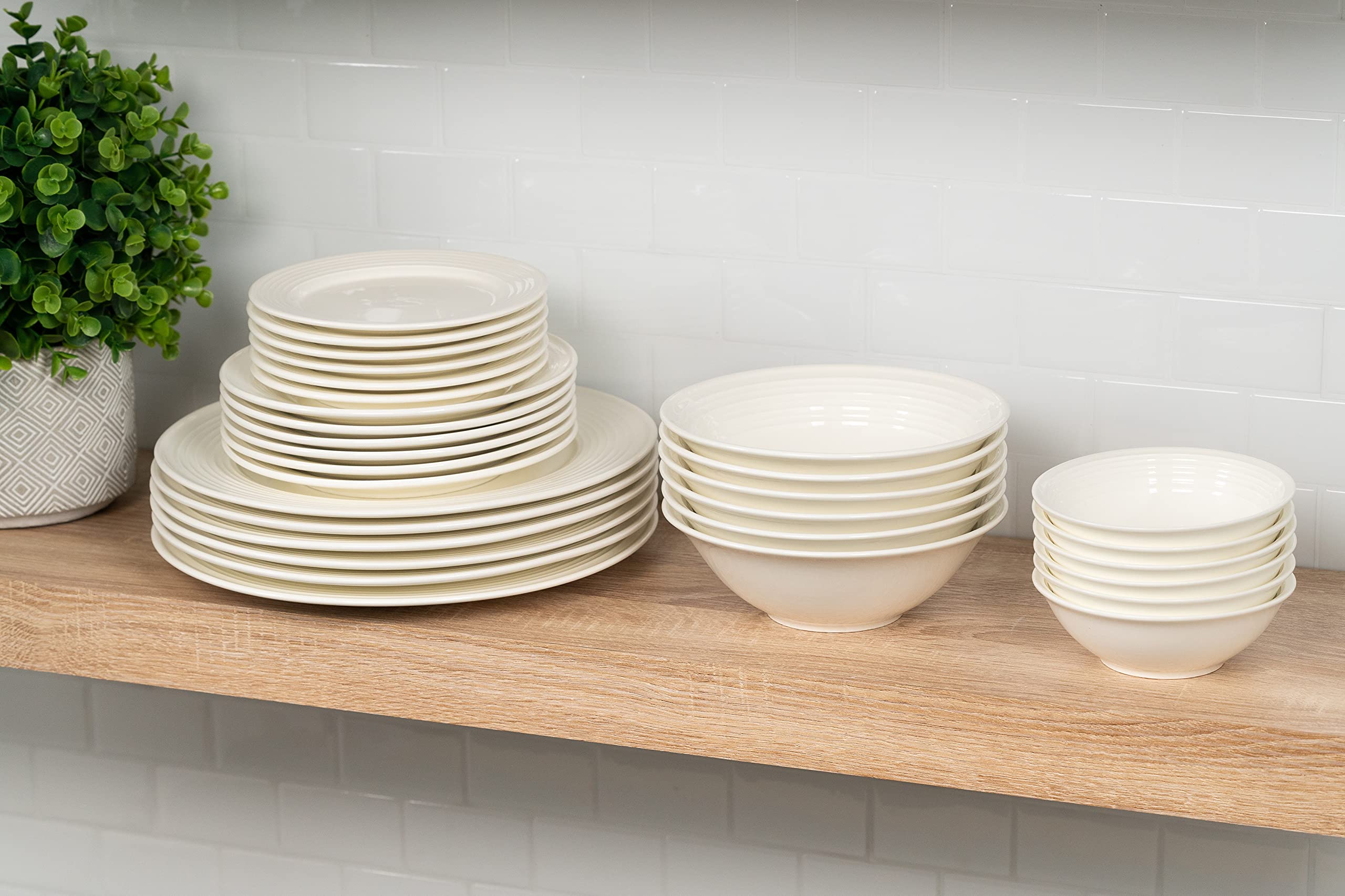 10-Piece Nova White Round Dinnerware Set by Strawberry Street - Service for 6, Elegant Tableware for Everyday Dining & Entertaining