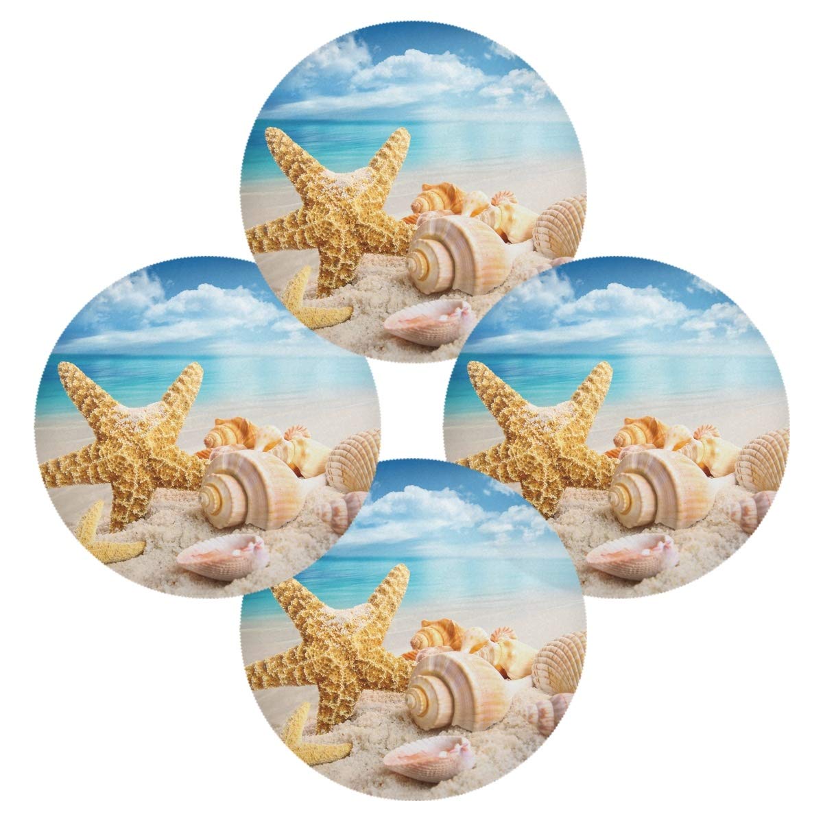Premium MCHIVER Starfish Seashells Beach Placemats Set - 15.4 Inch Waterproof Dining Table Mats for Kitchen, Holiday Decor & Coastal Home Decoration (Blue Sky Design) - Perfect for Beach House, Summer Parties & Coastal-Themed Dining