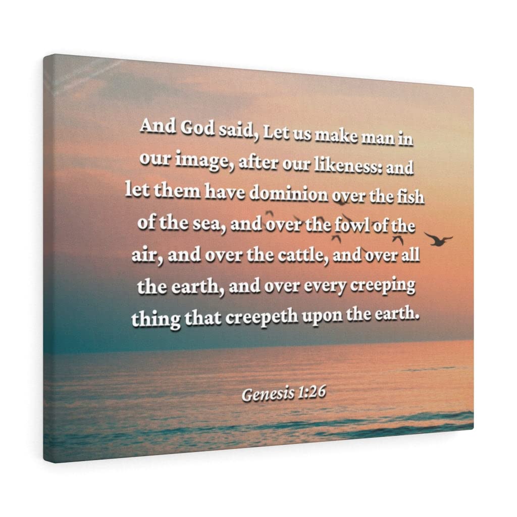 Christian Wall Art - Genesis 1:26 Bible Verse Print - Scripture Wall Decor for Home & Church - Ready to Hang Inspirational Gift for Weddings, Baptisms & Christian Holidays