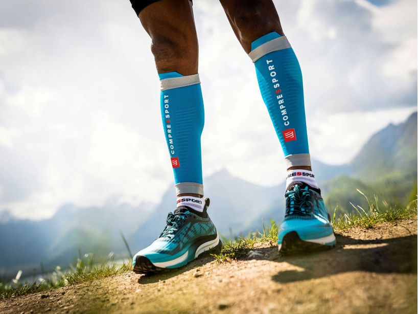 Compressport Unisex R2 3.0 Calf Sleeves - Performance Compression Leg Sleeves for Running, Cycling & Sports - Ocean Blue/Alloy Grey - Improve Circulation & Reduce Fatigue