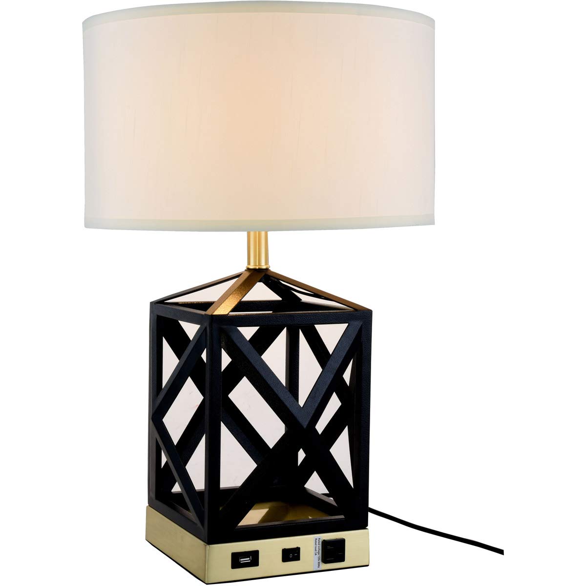 Modern Black Steel & Fabric Table Lamp with E26 Socket - 16