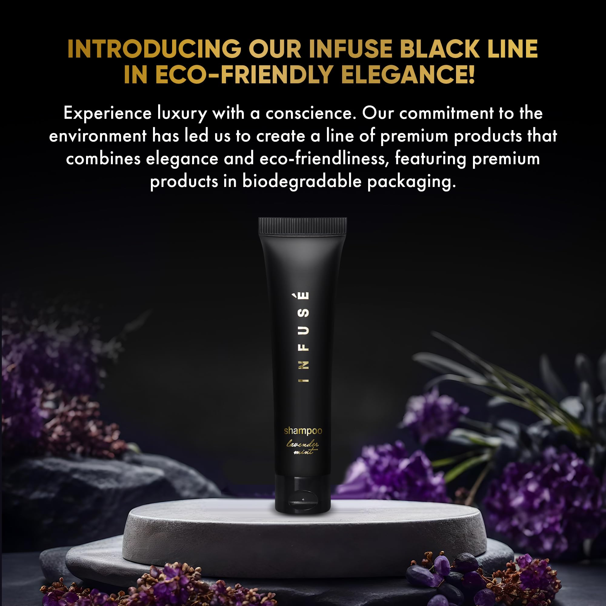 Infuse Black Hotel Toiletries Bulk - 1 oz Travel Size Shampoo (Case of 100) | Premium Shampoo for Hotels, Vacation Rentals, Gyms & Airports | Perfect for Luxury Amenities & Travel Essentials