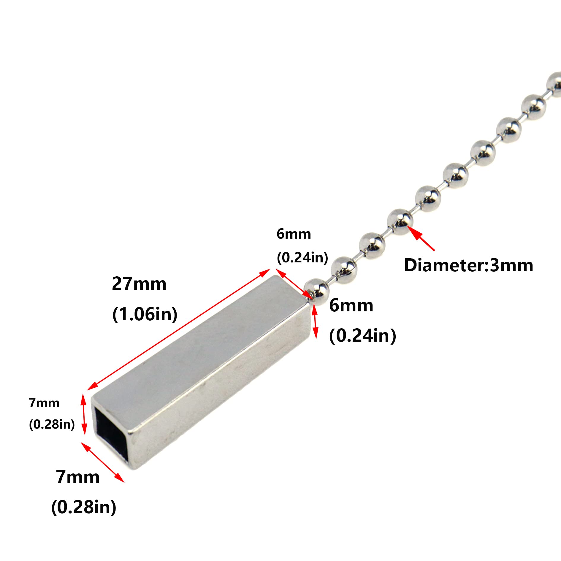 Antrader 4 Pack 12-Inch Silver Rectangle Ceiling Fan Pull Chain Extender - Replacement Pull Chains for Ceiling Fans & Lights - Perfect for Bedroom, Living Room, and Office Fan Maintenance