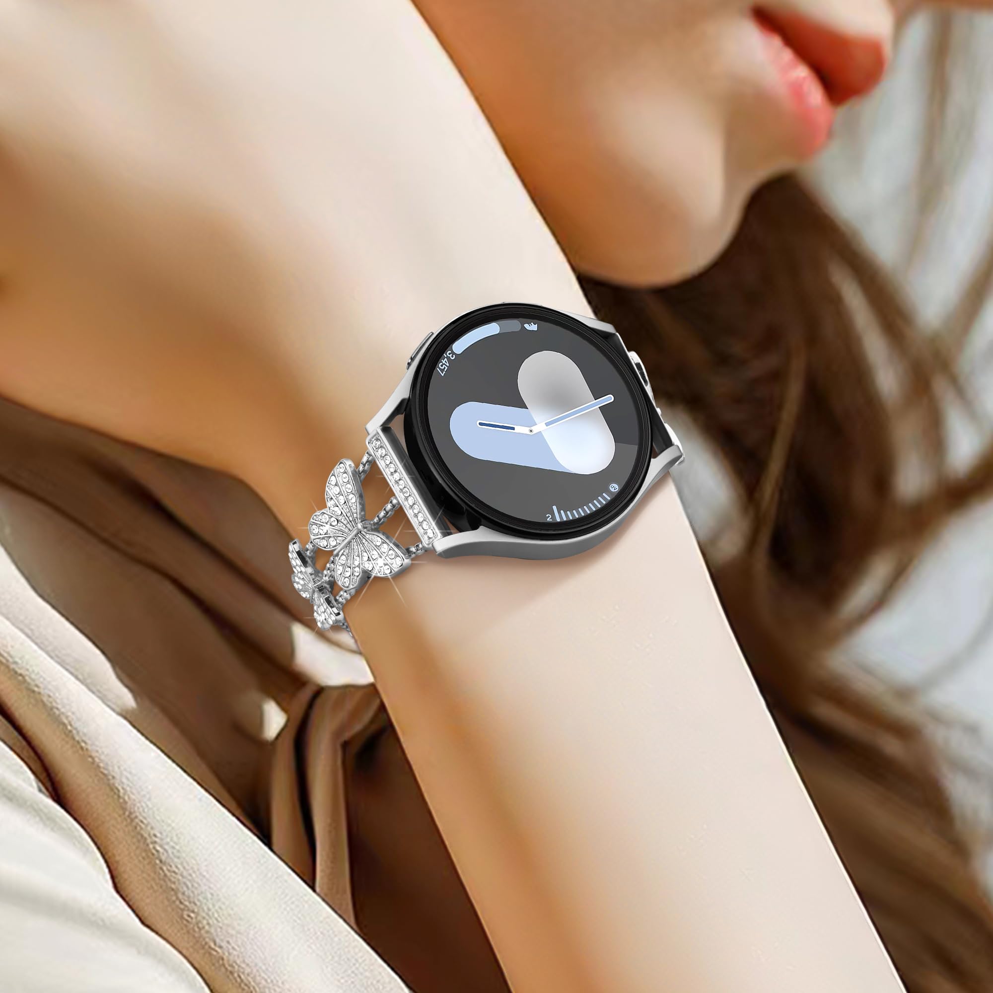 Samsung Galaxy Watch 7/6/5/4 Strap - 20mm Bling Metal Band for Women | Workout & Party