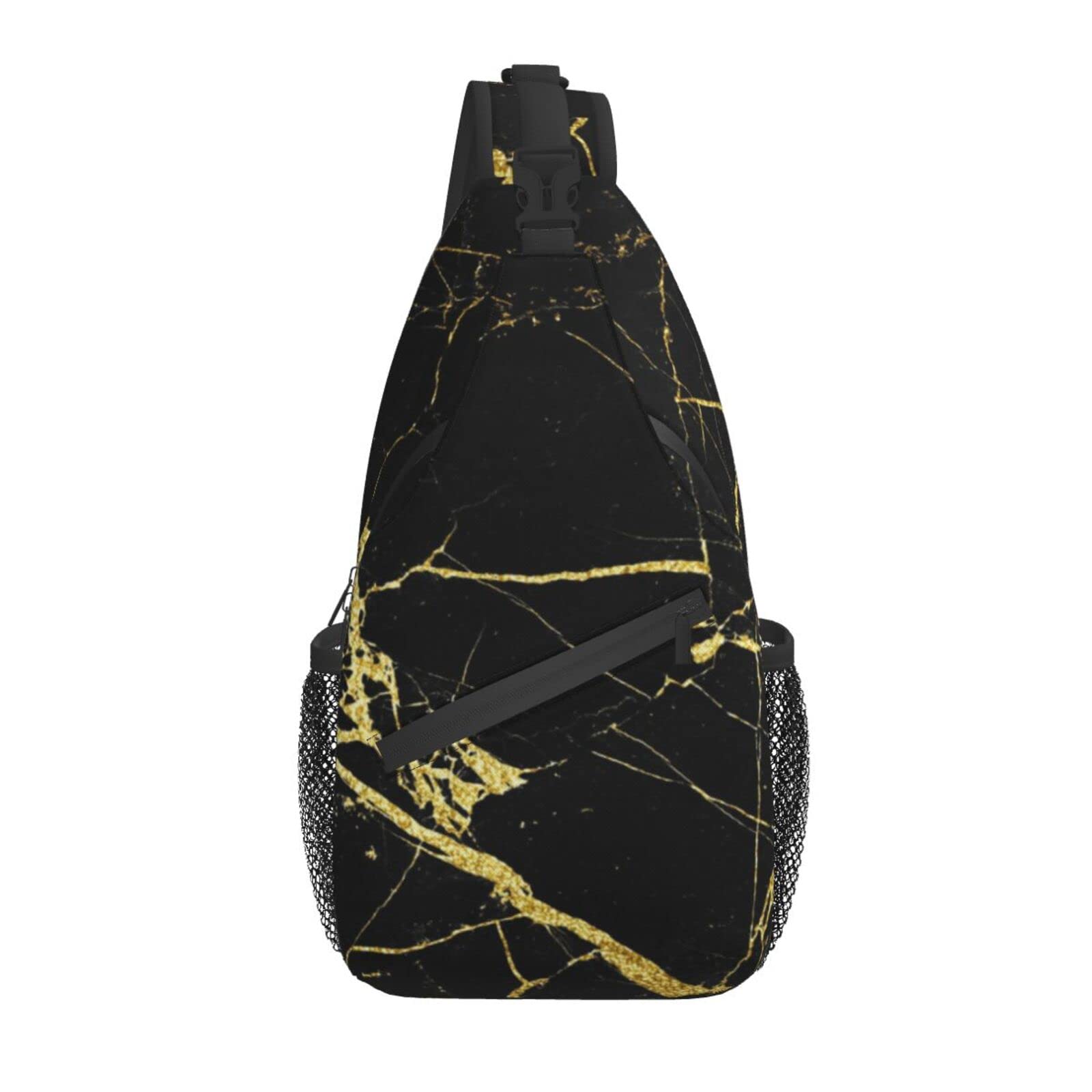 Lightweight Sling Backpack - Black Gold Marble Design for Travel & Hiking - Unisex Small Backpack for Women, Men & Kids - Perfect Gift for Outdoor Adventures, Commuting & Daily Use