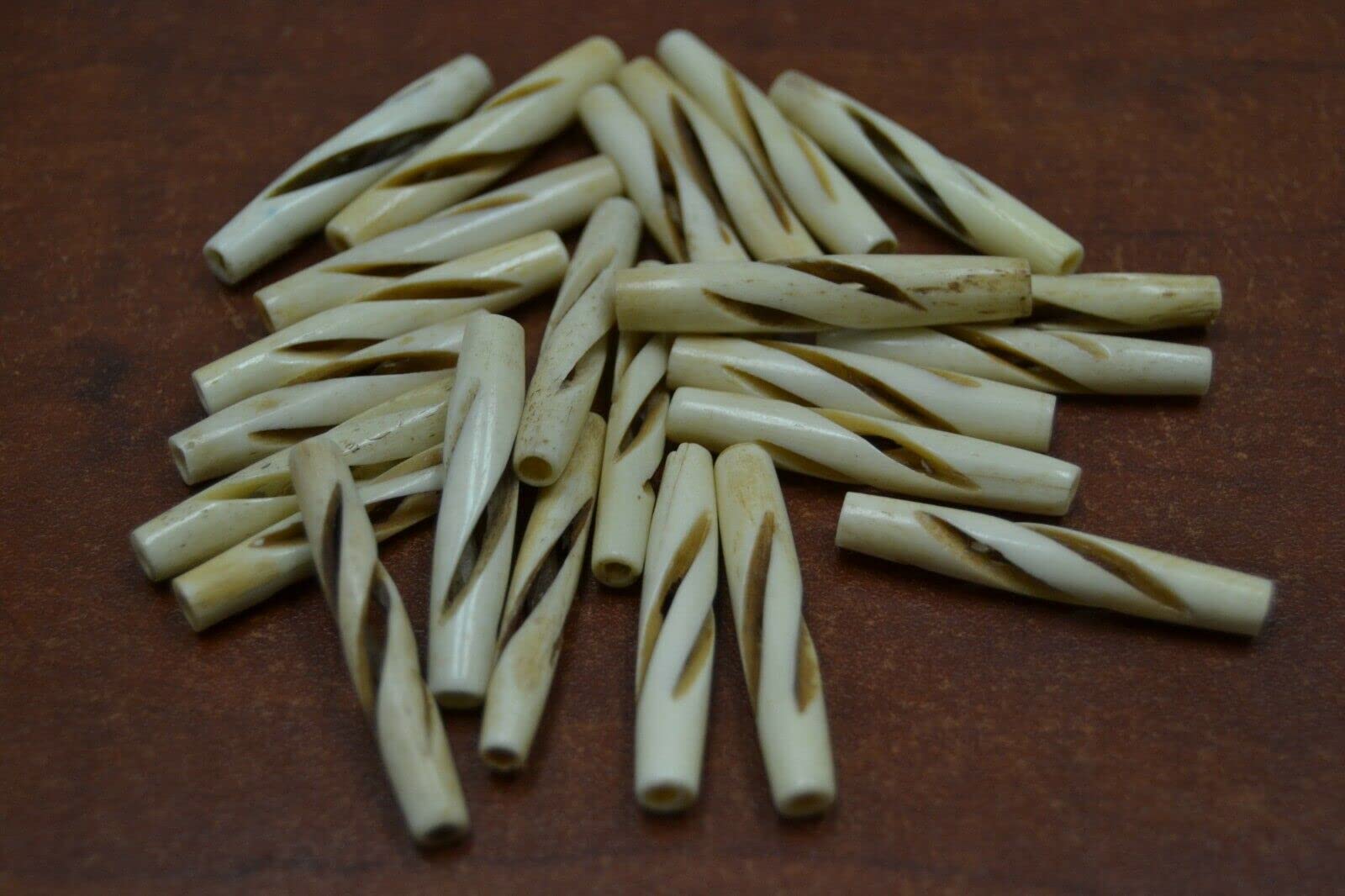 100PCS Coffee Brown Carved Buffalo Bone Tube Beads for Jewelry Making - DIY Craft Beading Supplies (1.5 inch) - Perfect for Necklaces, Bracelets & Boho Style Accessories