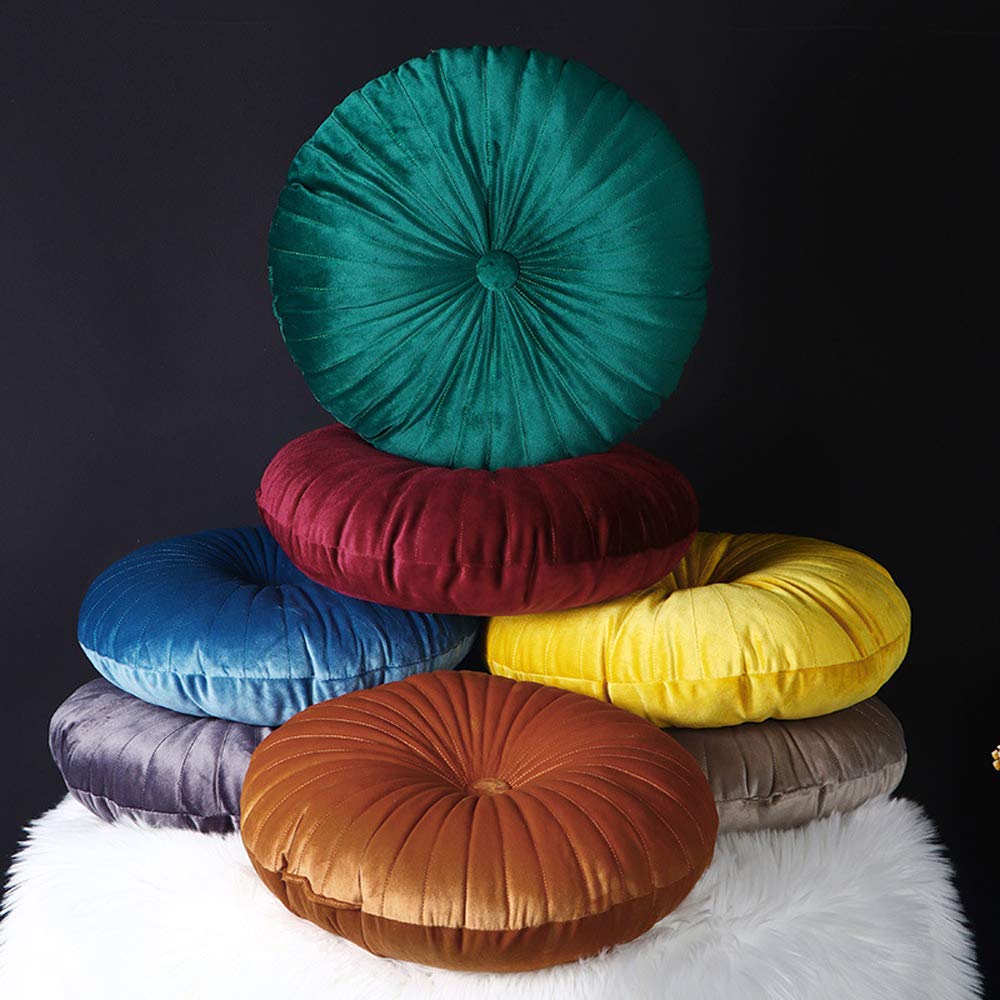 Luxury Round Pumpkin Decorative Throw Pillow Covers for Couch, Sofa, Bed - Soft Velvet Maroon Home Decor for Living Room, Bedroom | Fall Harvest & Thanksgiving Decorations