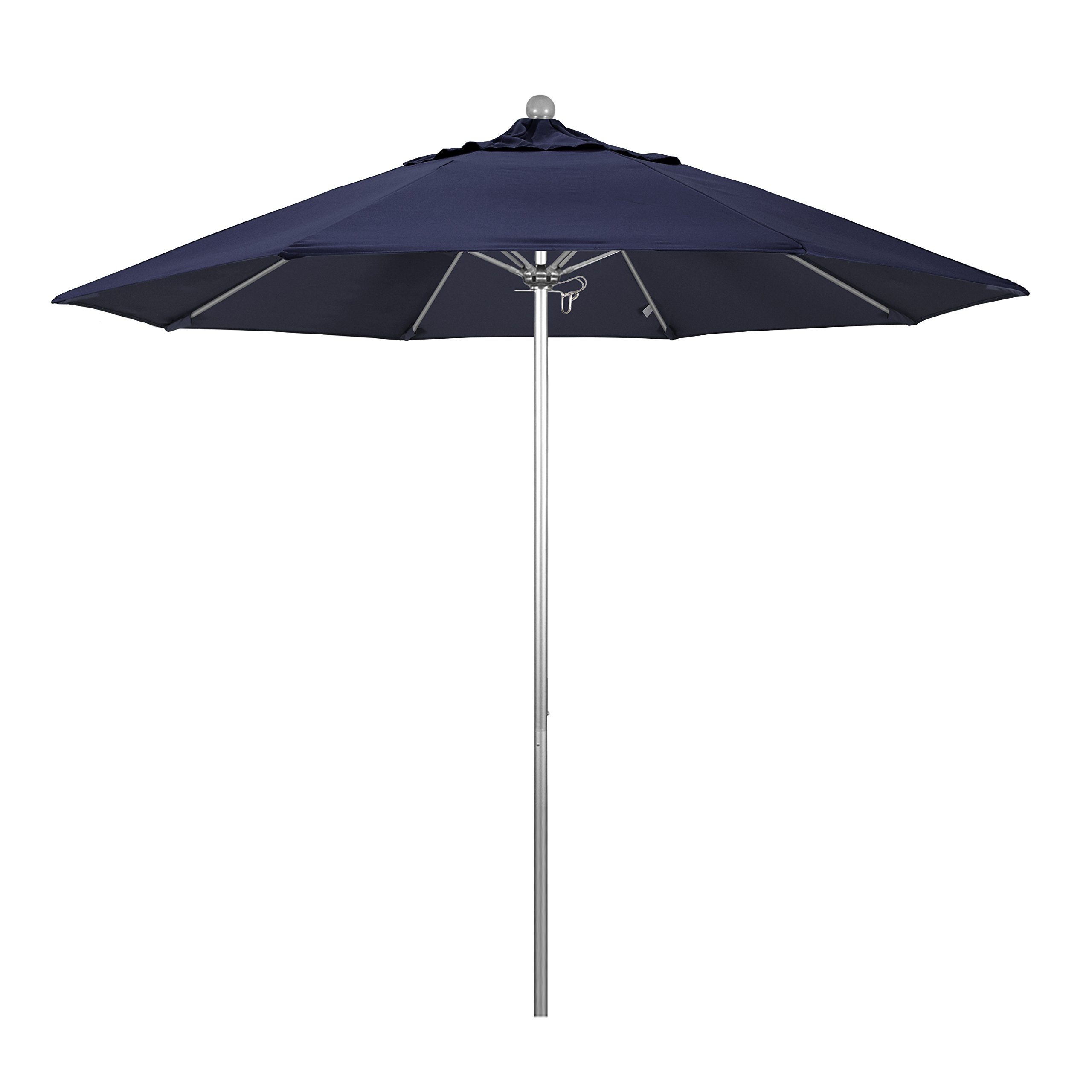 California Umbrella 9' Round Outdoor Patio Umbrella with Aluminum/Fiberglass Frame - Push Button Open, Silver Pole & Durable Olefin Fabric - Perfect for Poolside, Backyard, Garden, and Restaurant Use