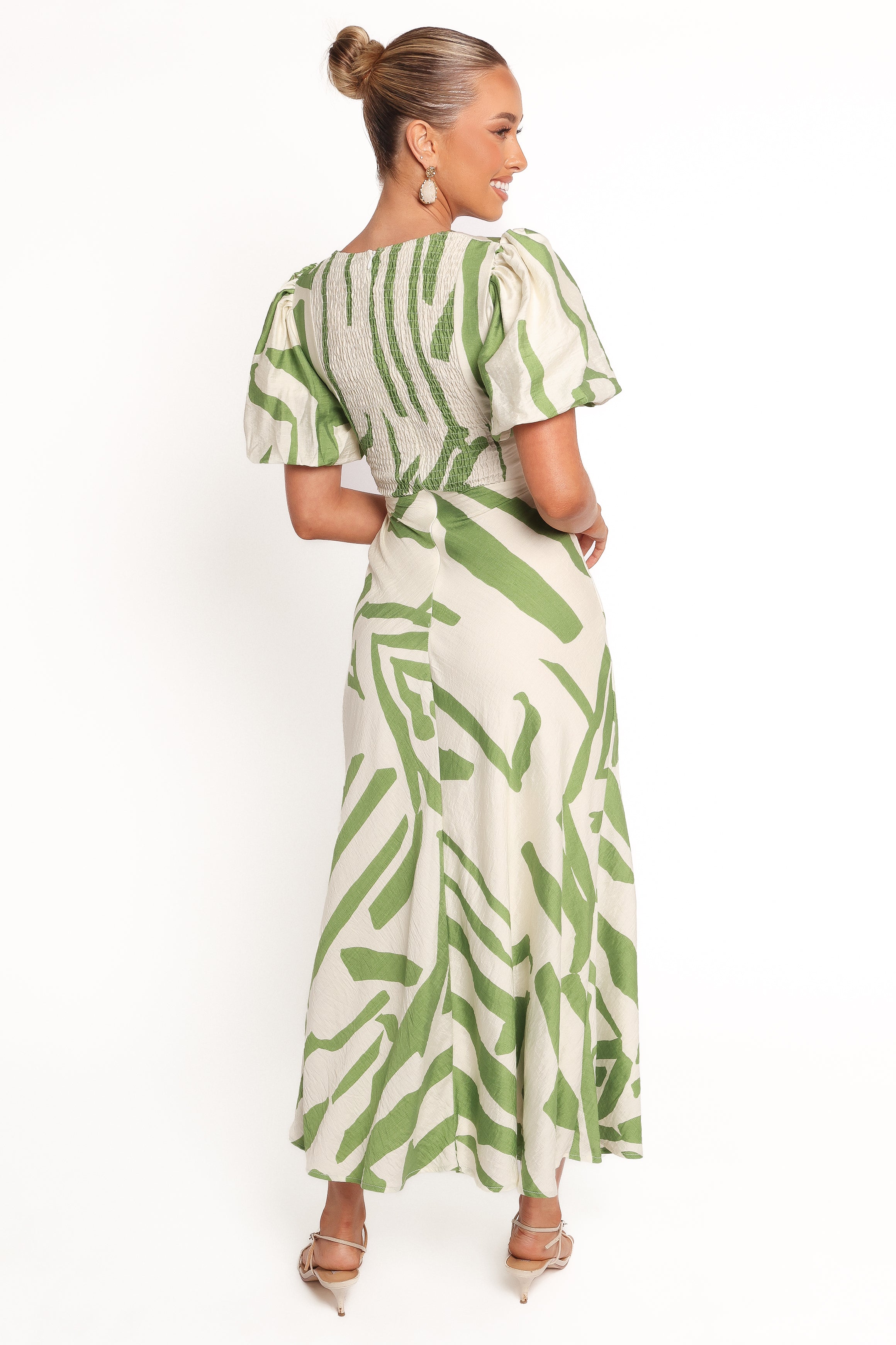 Ginevra Women's Maxi Dress - Flowy Long Summer Dress in Cream & Green | Perfect for Beach, Vacation, and Casual Outings