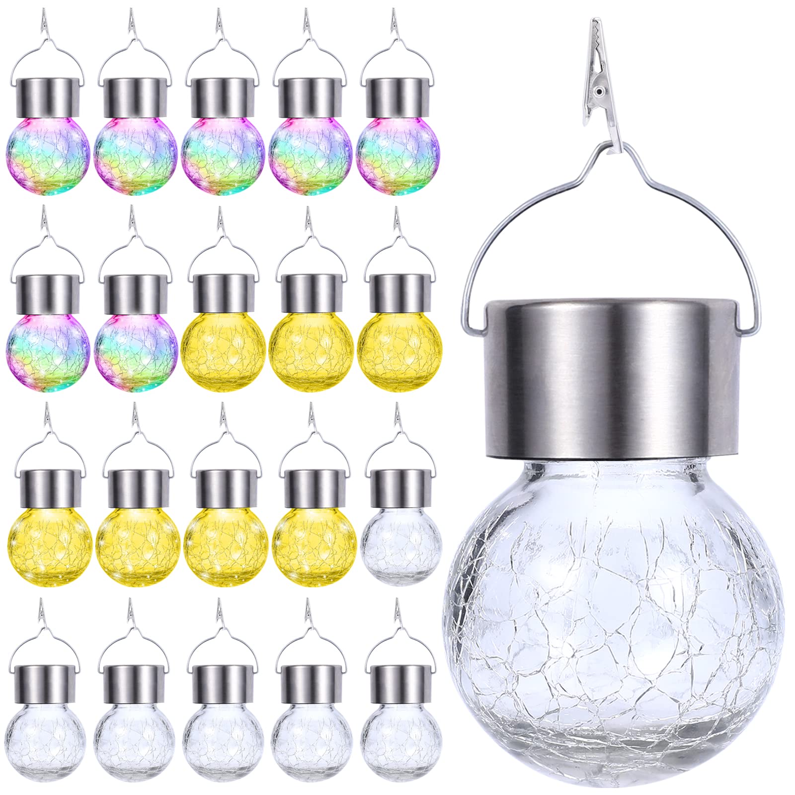 20 Pack Solar Crackle Glass Ball Lights - Outdoor Hanging Waterproof Christmas Decorations for Trees, Gardens, Pathways & Backyards - Warm White & Daylight White Options - Perfect for Holiday Decor, Patio Lighting & Landscape Illumination