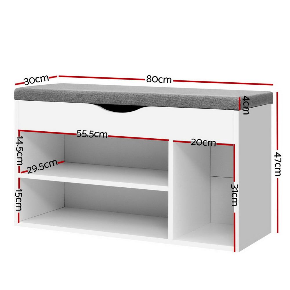 White Shoe Cabinet Bench with Storage Shelf - Shoe Organizer Rack for Entryway, Hallway & Closet - Space Saving Shoe Storage Cupboard Box for Home & Office