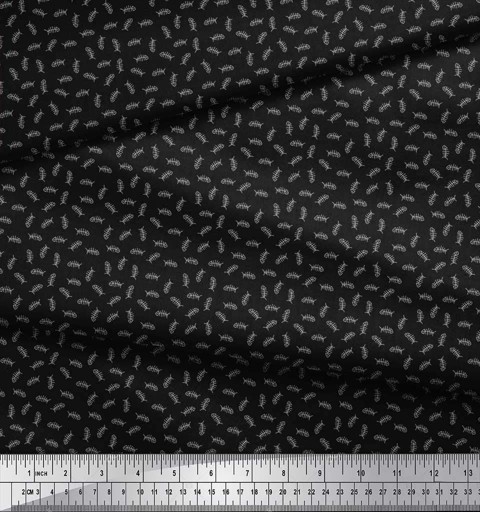 Soimoi Moss Georgette Brown Fabric by The Yard - 42 Inch Wide - Fish Skeleton Print Nautical Design - Perfect for DIY Dresses, Curtains & Home Decor Projects