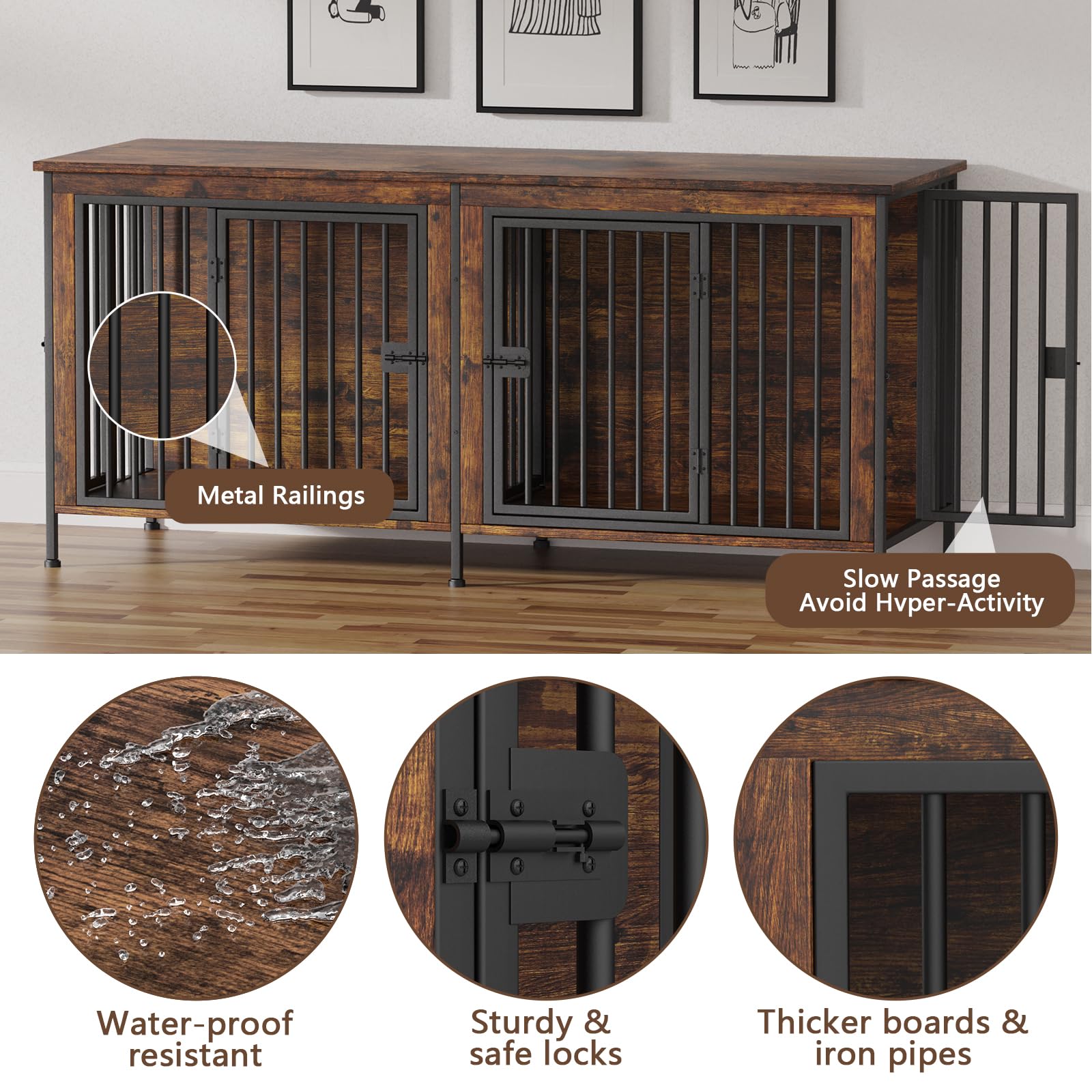 **EasyCom 78 Inch Extra Large Wooden Dog Crate Furniture for 2 Dogs – XXL Sturdy Double Dog Kennel with Divider, TV Stand & Pet Playpen – Ideal for Large Breed Dogs & Living Room Décor**