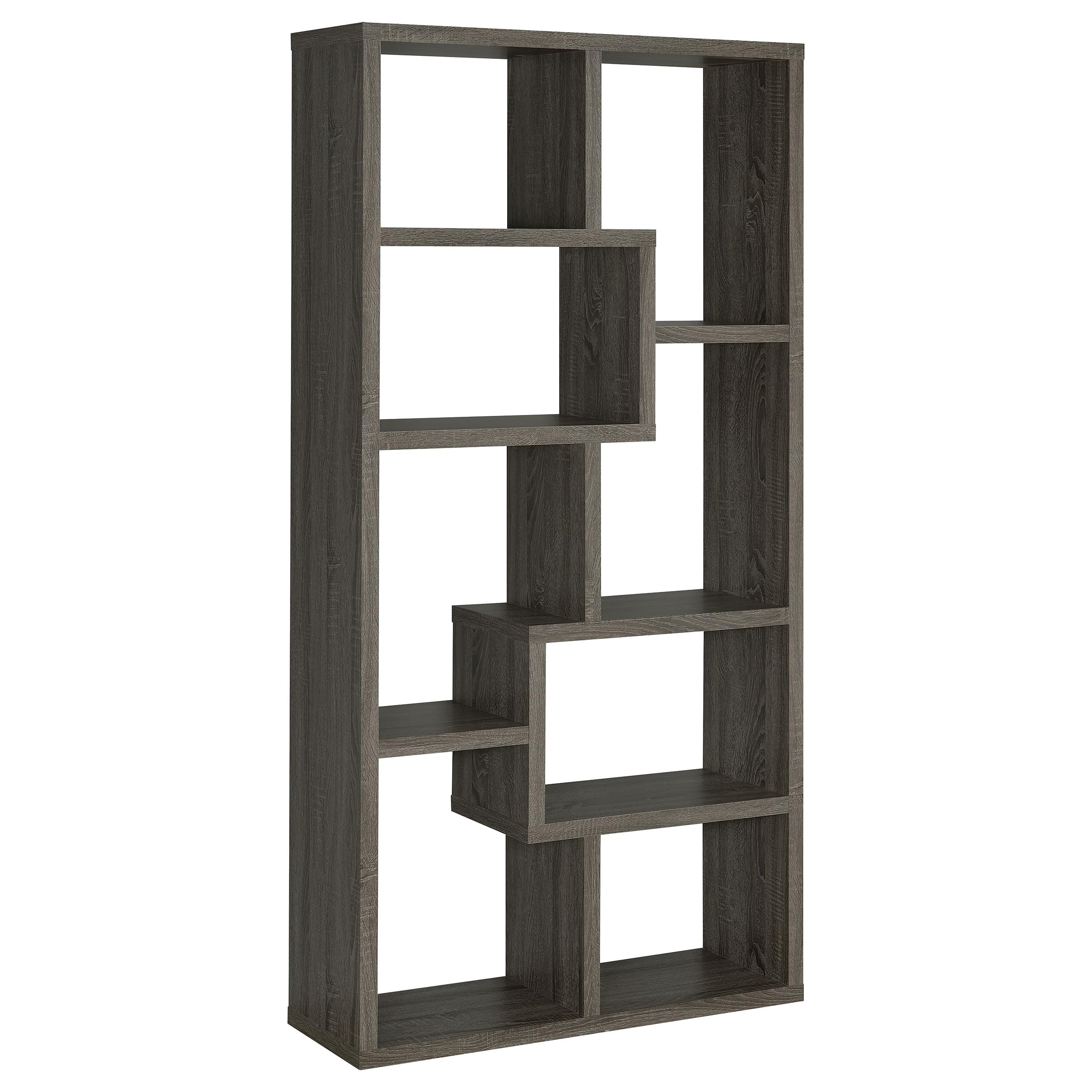 Coaster FINE Furniture 5-Tier Rectangular Bookcase - Weathered Grey Finish, Modern Bookshelf for Living Room, Office & Bedroom Storage & Organization