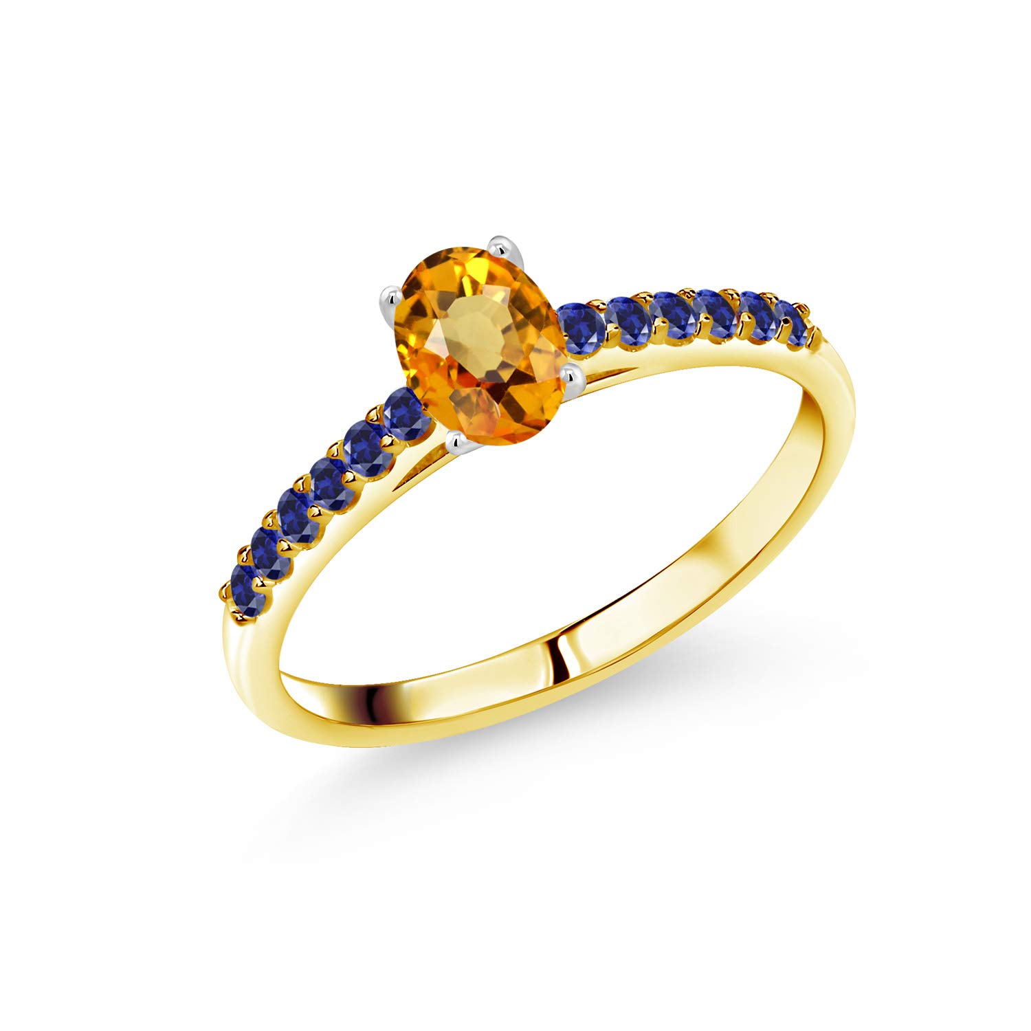 0.86 Ct Natural Yellow Sapphire & Blue Created Sapphire 10K Yellow Gold Ring with White Gold Prongs - Elegant Wedding, Engagement & Anniversary Jewelry Gift for Women