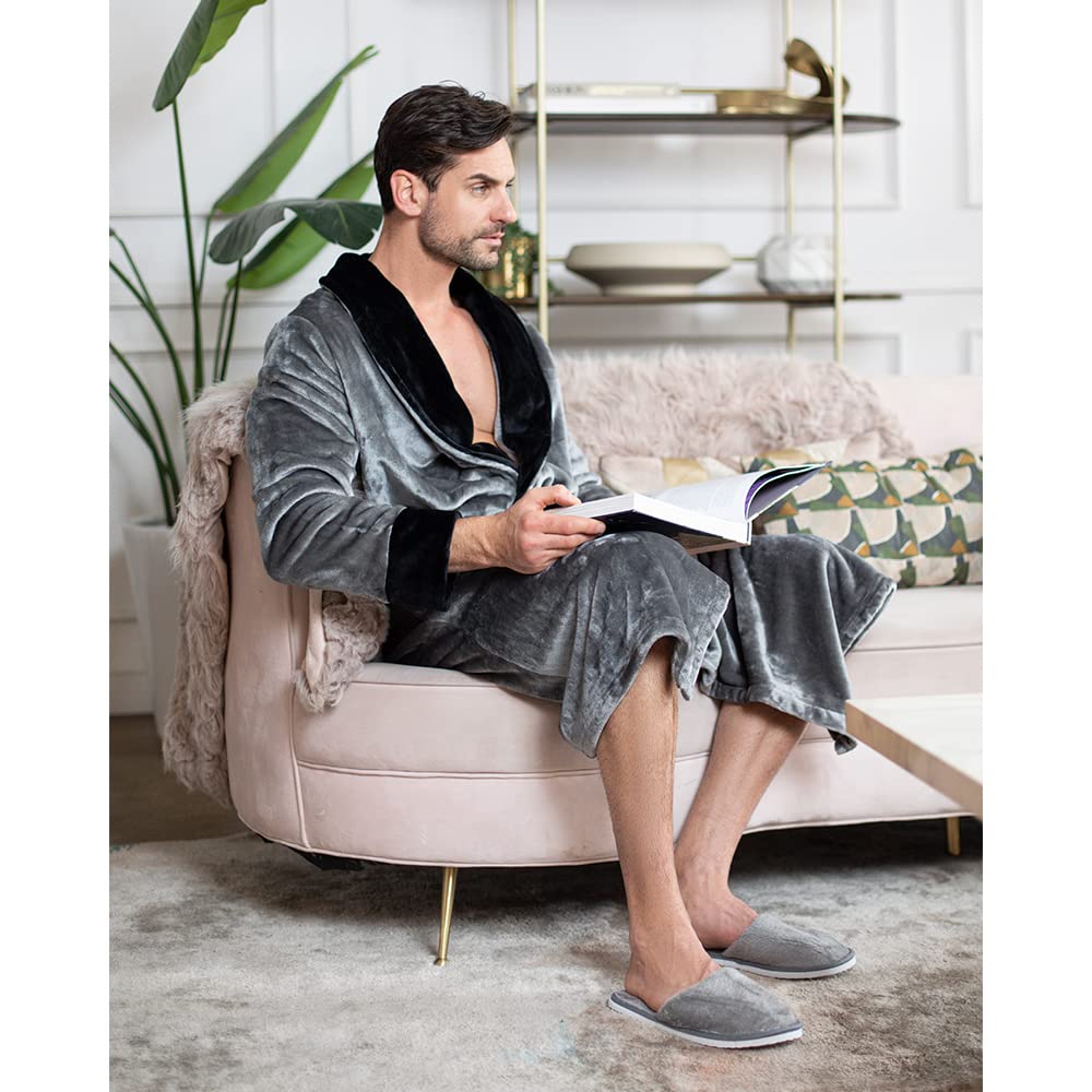 Luxury Men's Plush Hooded Bathrobe - Soft Long Linen Robe for Spa, Lounge & Relaxation at Home