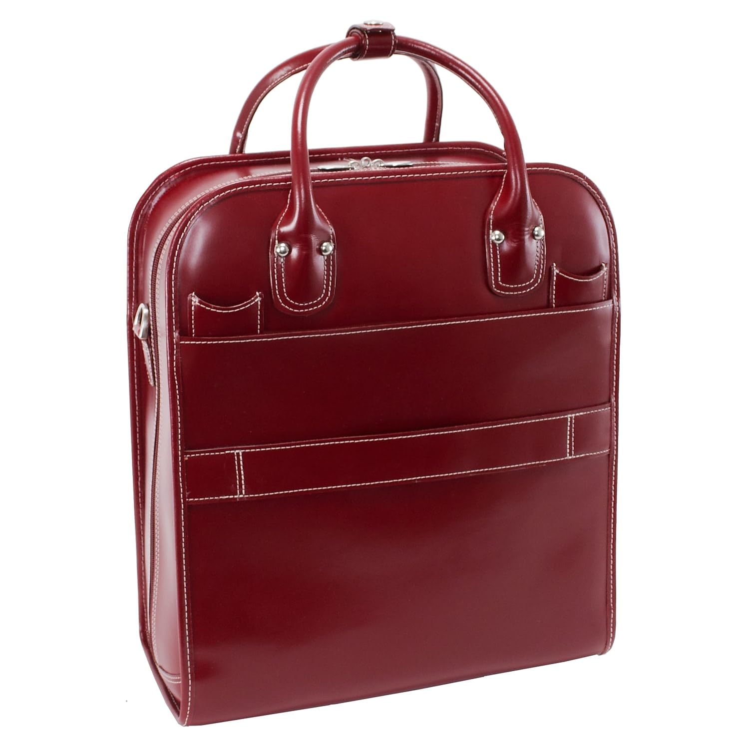McKlein W Series Leather Laptop Roller Briefcase - Sand Leather with Red Trim (Model 96496) | Professional Business Travel Carry-On for Work & Office Commute