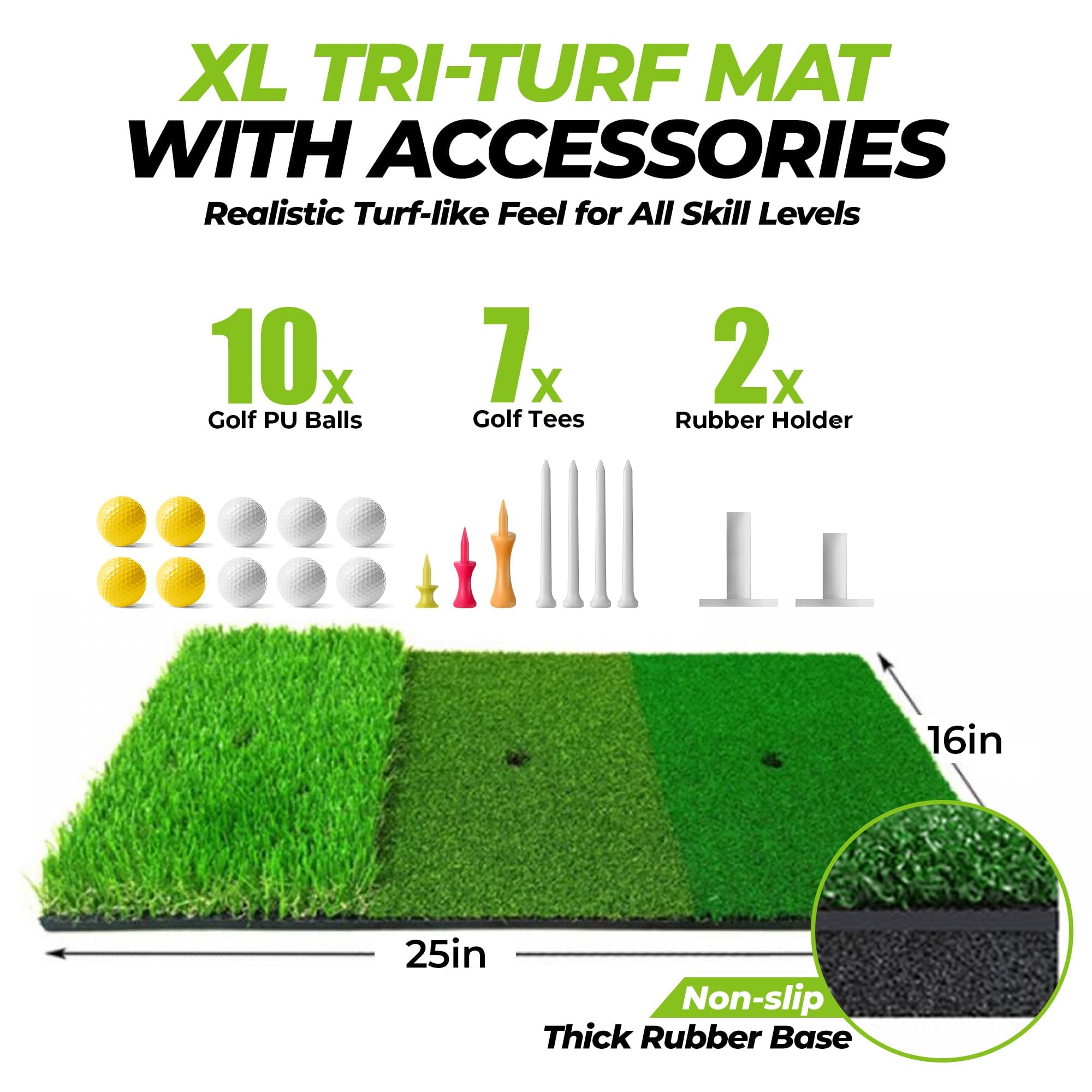 Premium 10x7ft Golf Practice Net with XL Tri-Turf Mat - Includes 10 Golf Balls, 7 Tees & 2 Rubber Tees - Perfect for Backyard Driving, Chipping & Indoor Training - Great Golf Gift for Men & Beginners