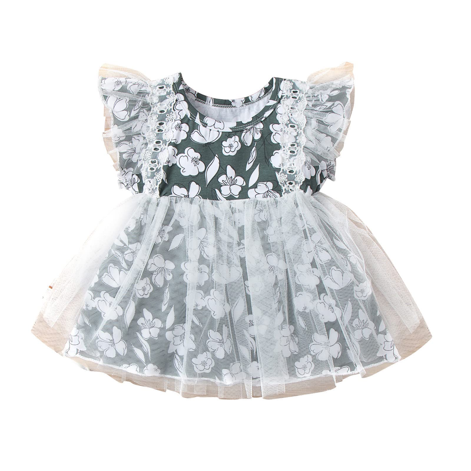 Toddler Baby Girls Summer Dress - Floral Print Princess Dress with Fly Sleeve & Tulle Patchwork for Kids | Perfect for Birthday Parties, Photo Shoots & Outdoor Play