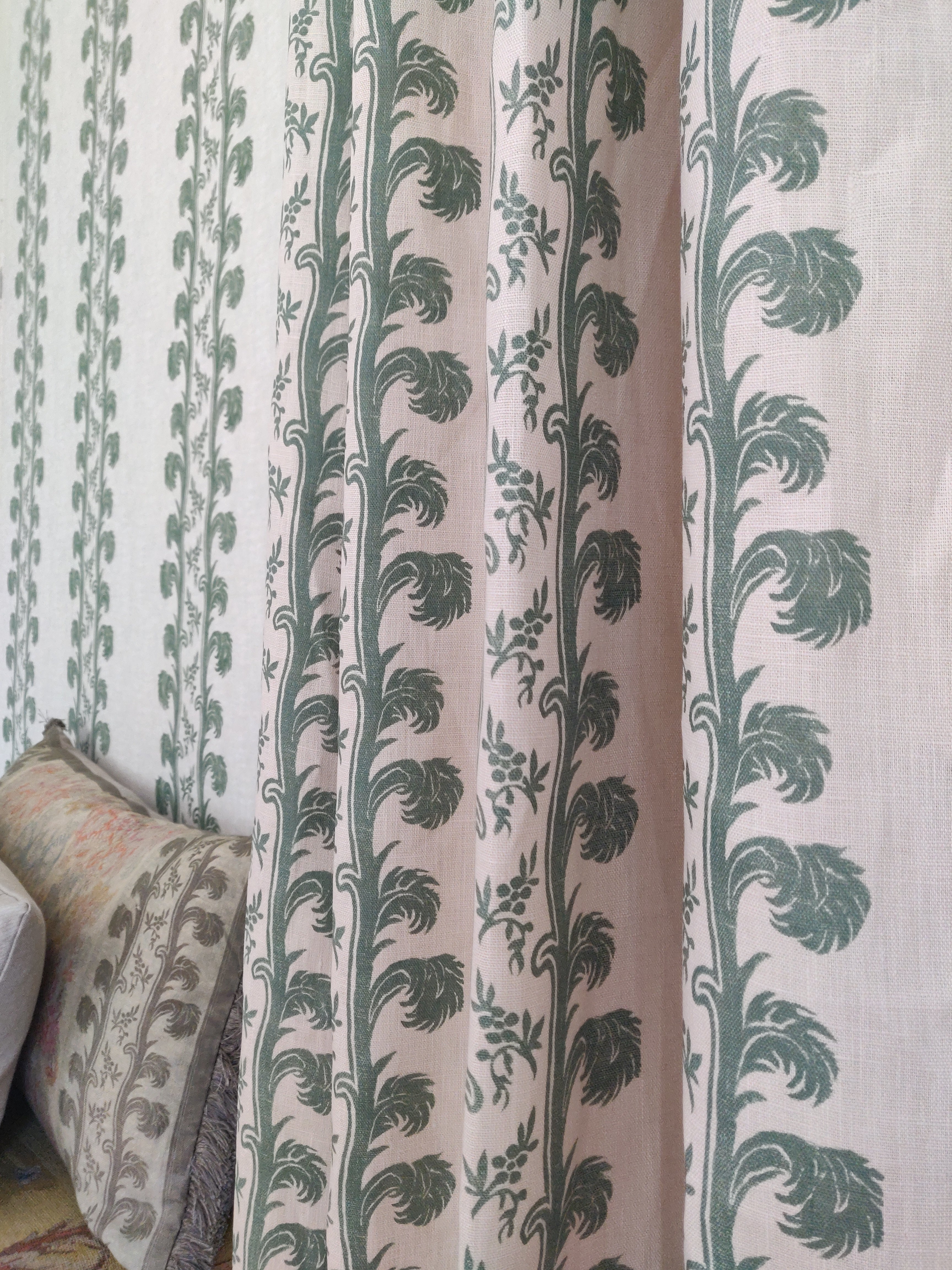 Premium Plume Stripe Linen Fabric - Soft & Breathable Forest Green Textile for Home Decor, DIY Crafts & Upholstery Projects