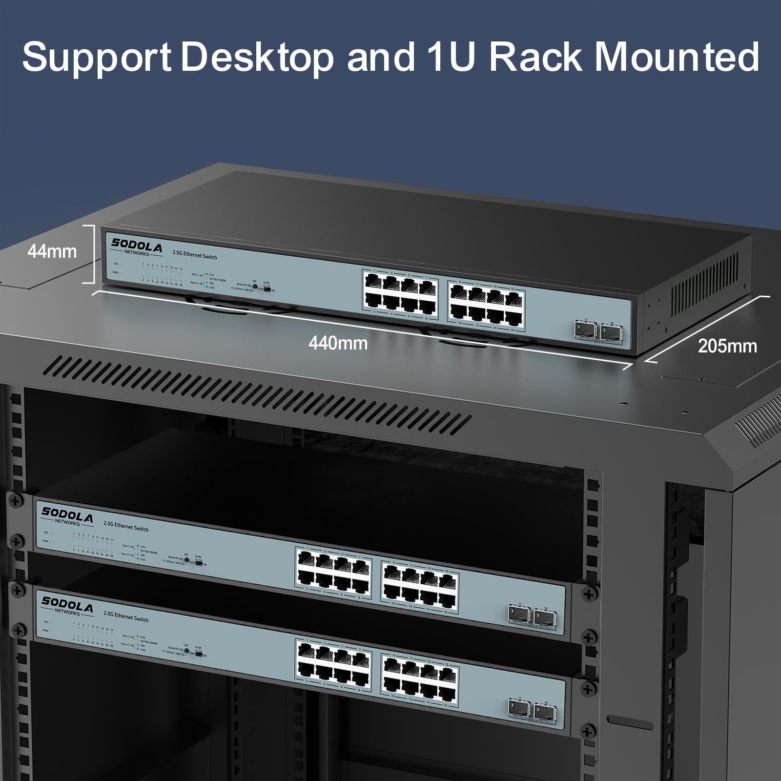 SODOLA 16-Port 2.5G Web Managed Network Switch with 16x 2.5G Base-T Ports & 2x 10G SFP+ | Link Aggregation, QoS, VLAN, IGMP Support | 1U Rack Mount | Ideal for Home Office, Gaming & Small Business Networks