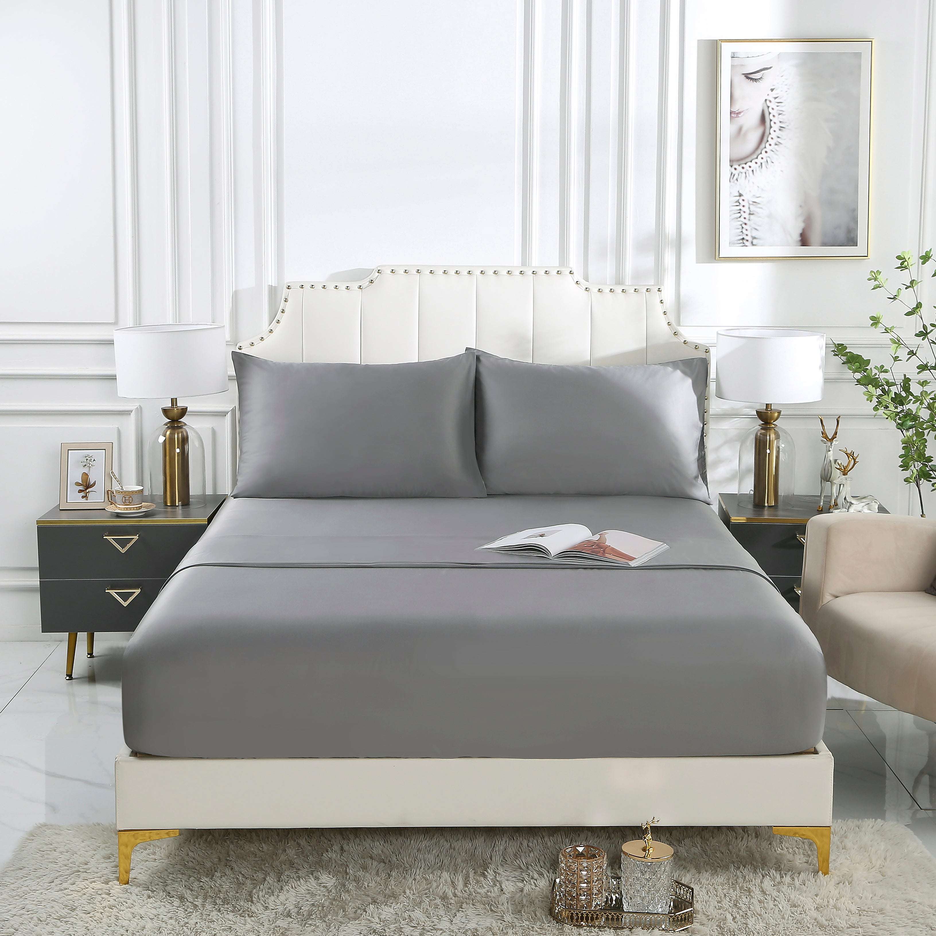 100% Organic Bamboo Sheets Set - Queen Size, 4-Piece Bedding Set with Pillowcases - Soft, Breathable & Hypoallergenic - Perfect for Hot Sleepers & Eco-Friendly Home Decor