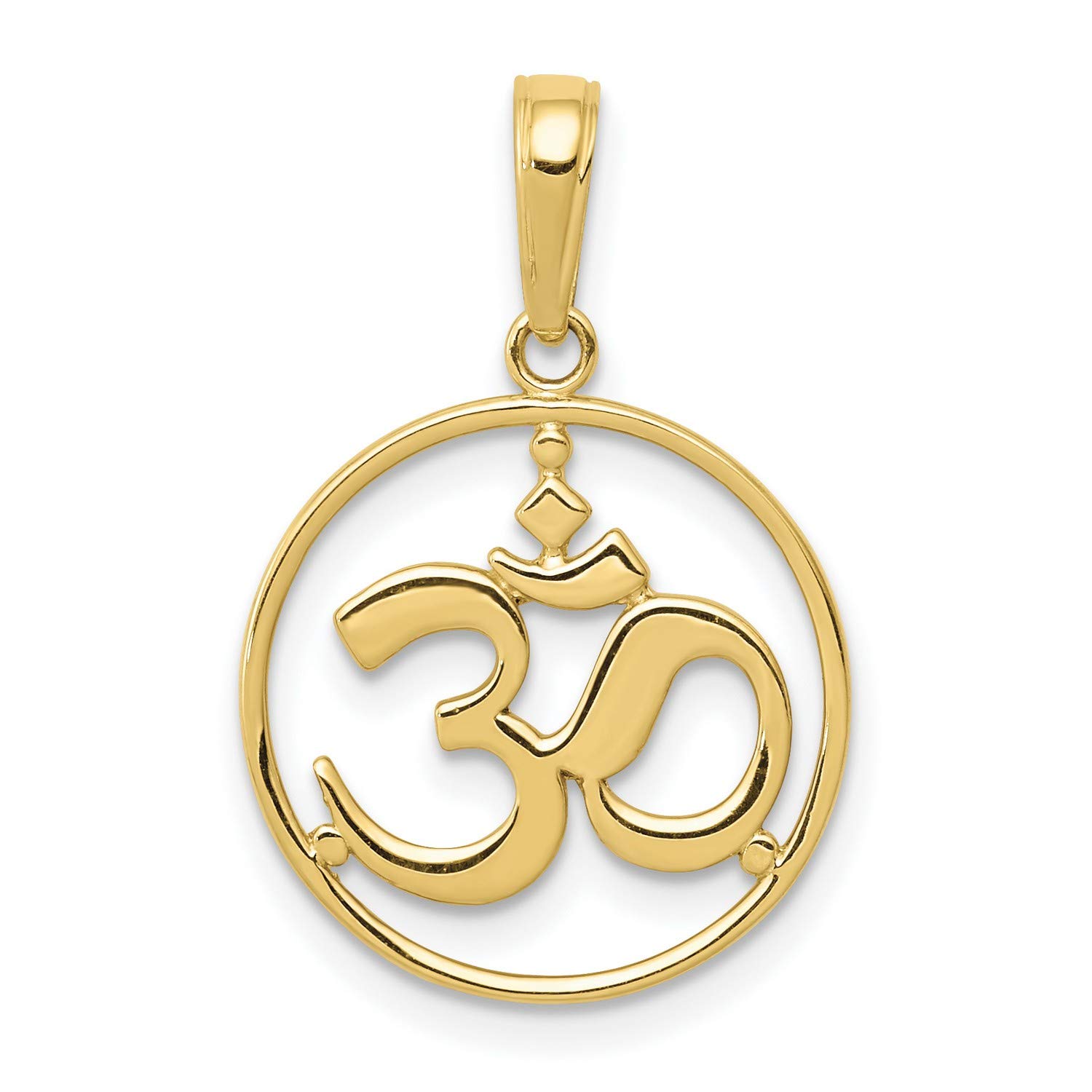 10K Yellow Gold Yoga Om Symbol Pendant Necklace - 18mm x 26mm Cut-Out Round Frame for Meditation, Spiritual Practice & Mindful Gifting