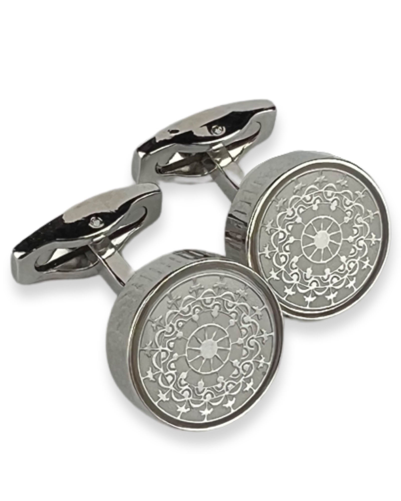 DÉCLIC Elegant Round Cufflinks for Men - Sterling Silver Dress Shirt Accessories - Perfect for Weddings, Business Meetings & Formal Events