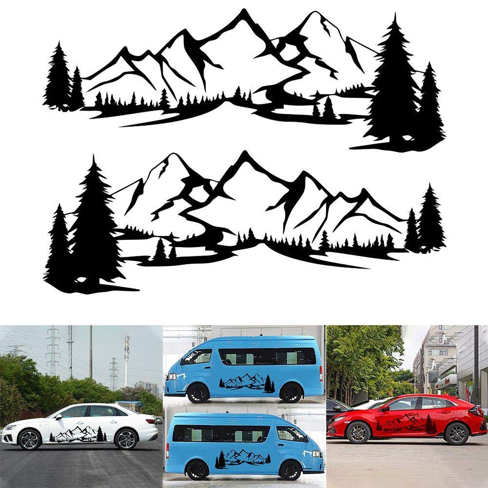 2PCS Mountain Tree Forest Vinyl Car Stickers - Universal Decals for Car, Caravan, RV & Camper Accessories - Perfect for Outdoor Enthusiasts & Road Trips