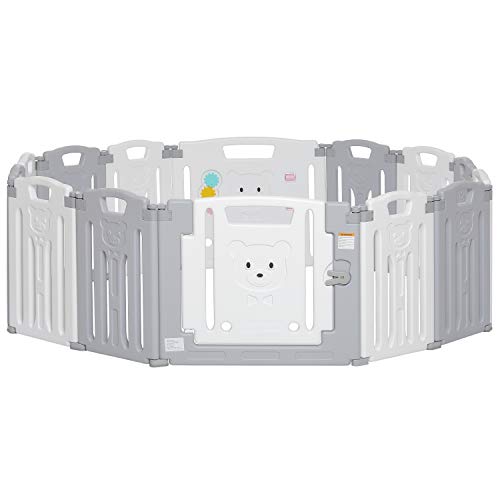 Dream On Me 14 Panel Oasis Play Center - Large Baby Playpen with Safety Gates, Gray & White Indoor/Outdoor Playard for Toddlers - Perfect for Home, Daycare, and Backyard Playtime