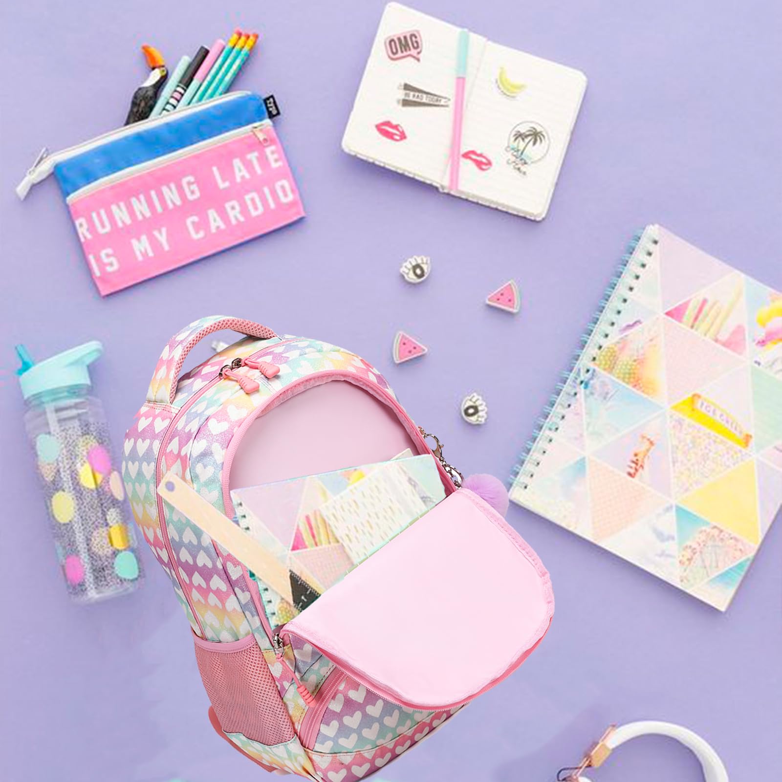 **Cute Unicorn Backpack for Girls - Waterproof School Bookbag with Pencil Case & Lunch Box - Perfect for Elementary, Middle School & Travel**    *(Use Case: Ideal for school, travel, camping, sleepovers, and everyday adventures!)*