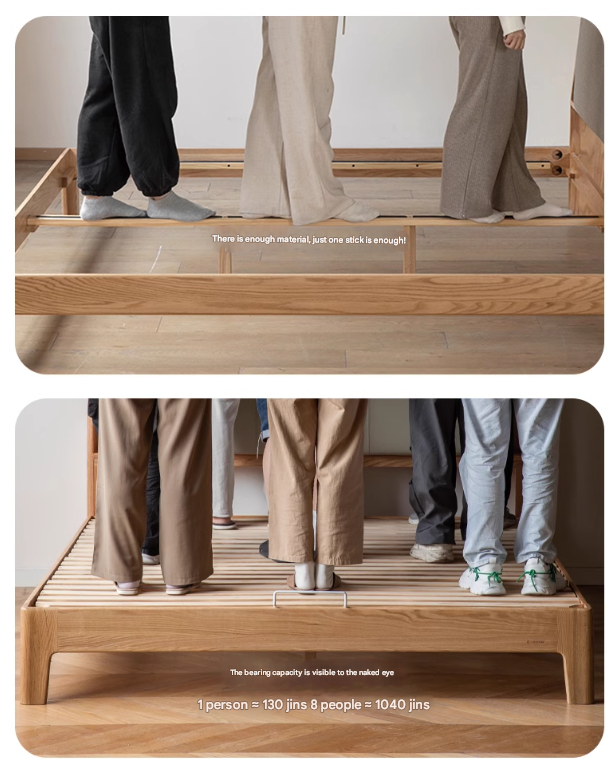 Solid Oak Wood Leather & Fabric Luminous Bed with Shelf - Modern Platform Bed Frame with Storage for Bedroom, Guest Room, or Dorm