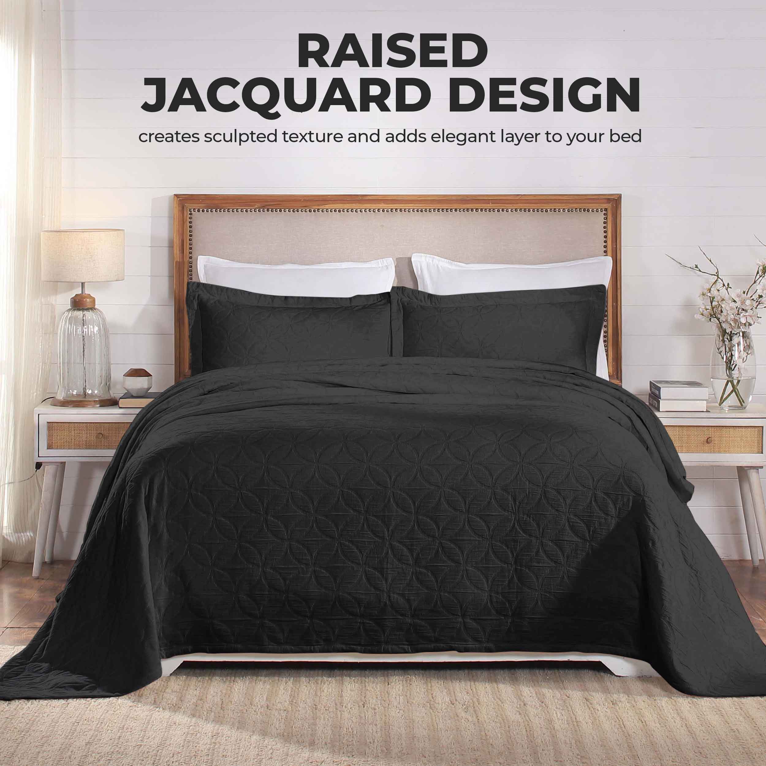 Serenity Cotton Matelasse Celtic Circle Airy Bedspread Set - Queen Size Lightweight Quilted Coverlet with All-Over Embroidery for Bedroom Decor, Guest Room & Cozy Home Styling